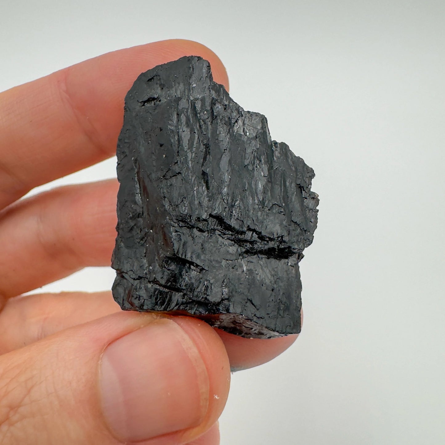 Back view of Grade A Black Tourmaline raw showing natural surface