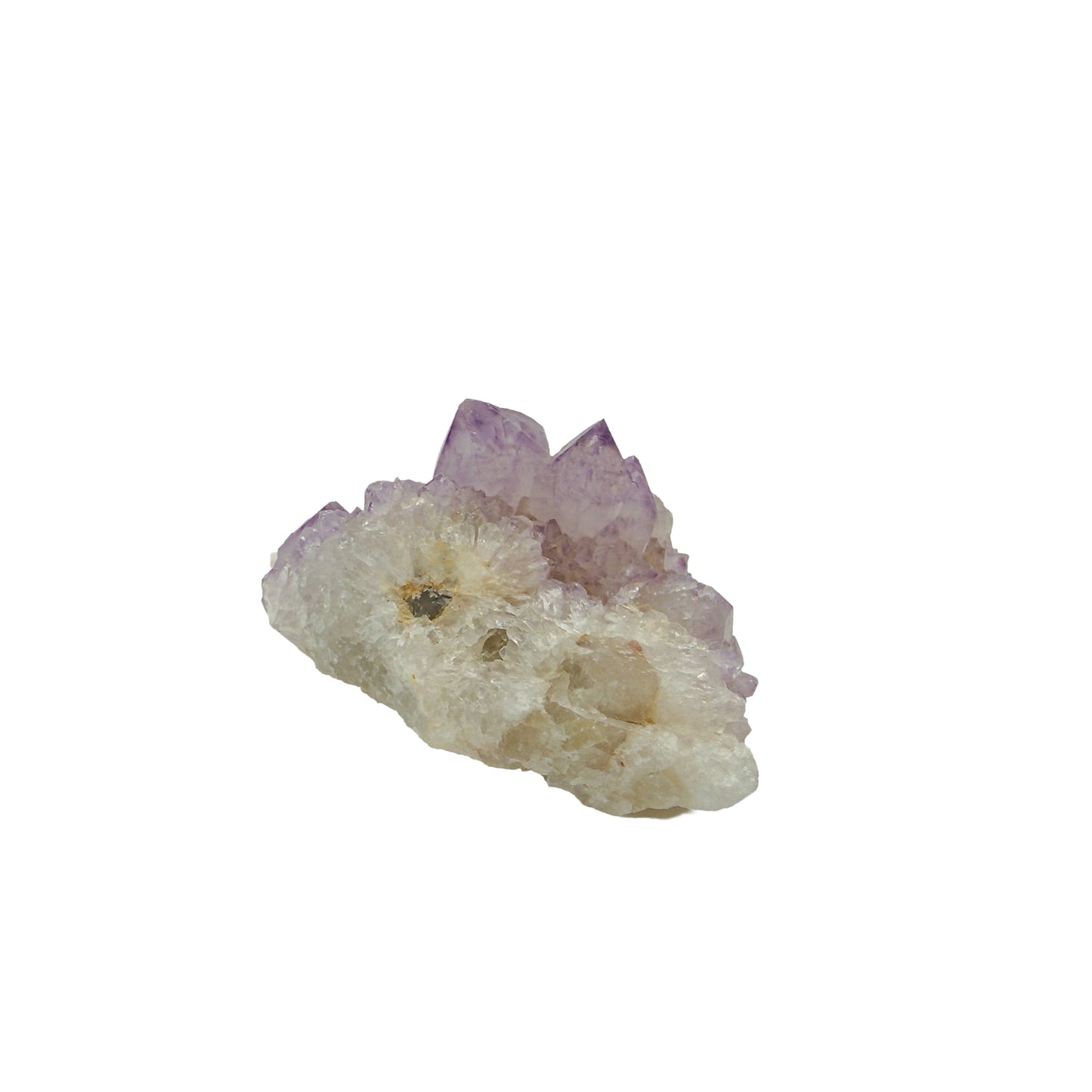 AA-grade cactus spirit quartz specimen from Mpumalanga South Africa, angled three-quarter view showing depth of the crystal coating, 2.81 in L x 1.57 in W x 1.25 in H, 0.17 pounds, specimen 12.