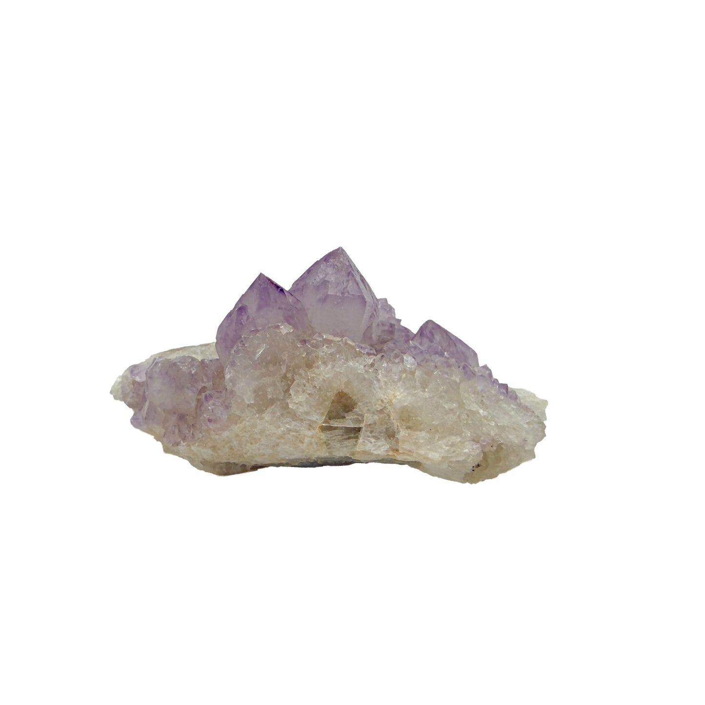 AA-grade cactus spirit quartz specimen from Mpumalanga South Africa, right profile, lavender and clear terminations across the body, 2.81 in L x 1.57 in W x 1.25 in H, 0.17 pounds, specimen 12.