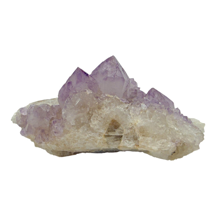 AA-grade cactus spirit quartz specimen from Mpumalanga South Africa, right profile, lavender and clear terminations across the body, 2.81 in L x 1.57 in W x 1.25 in H, 0.17 pounds, specimen 12.