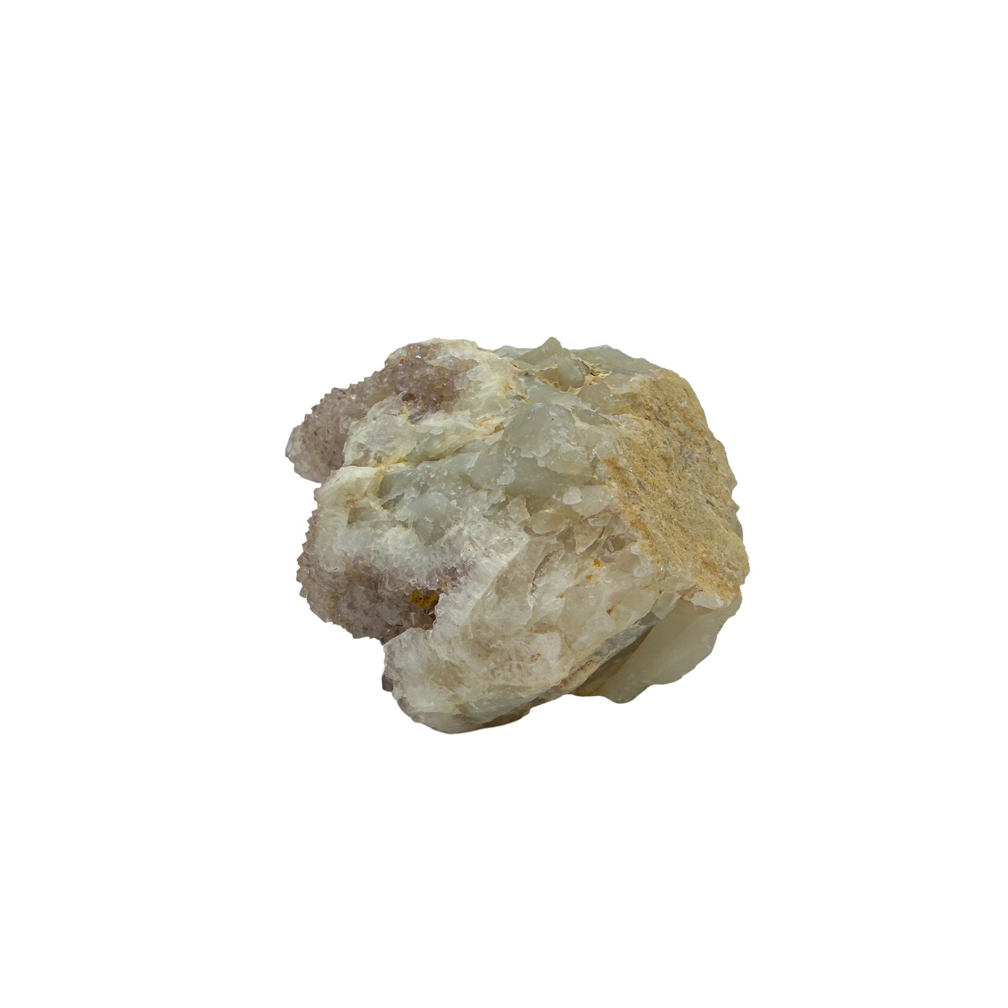 AA-grade cactus spirit quartz specimen from Mpumalanga South Africa, right profile, lavender and clear terminations across the body, 2.04 in L x 1.66 in W x 2.05 in H, 0.23 pounds, specimen 13.