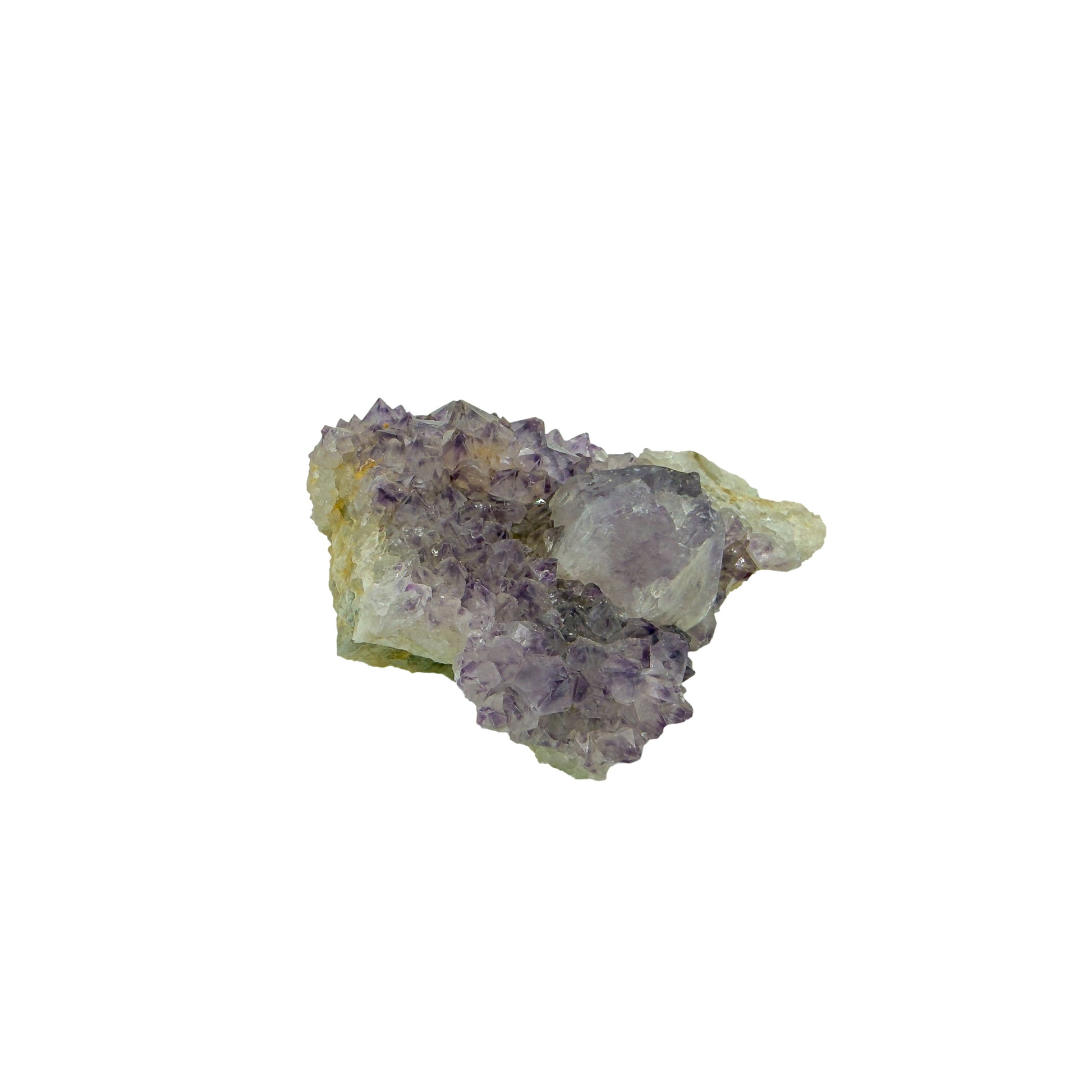 AA-grade cactus spirit quartz specimen from Mpumalanga South Africa, angled three-quarter view showing depth of the crystal coating, 2.26 in L x 1.54 in W x 1.22 in H, 0.15 pounds, specimen 15.