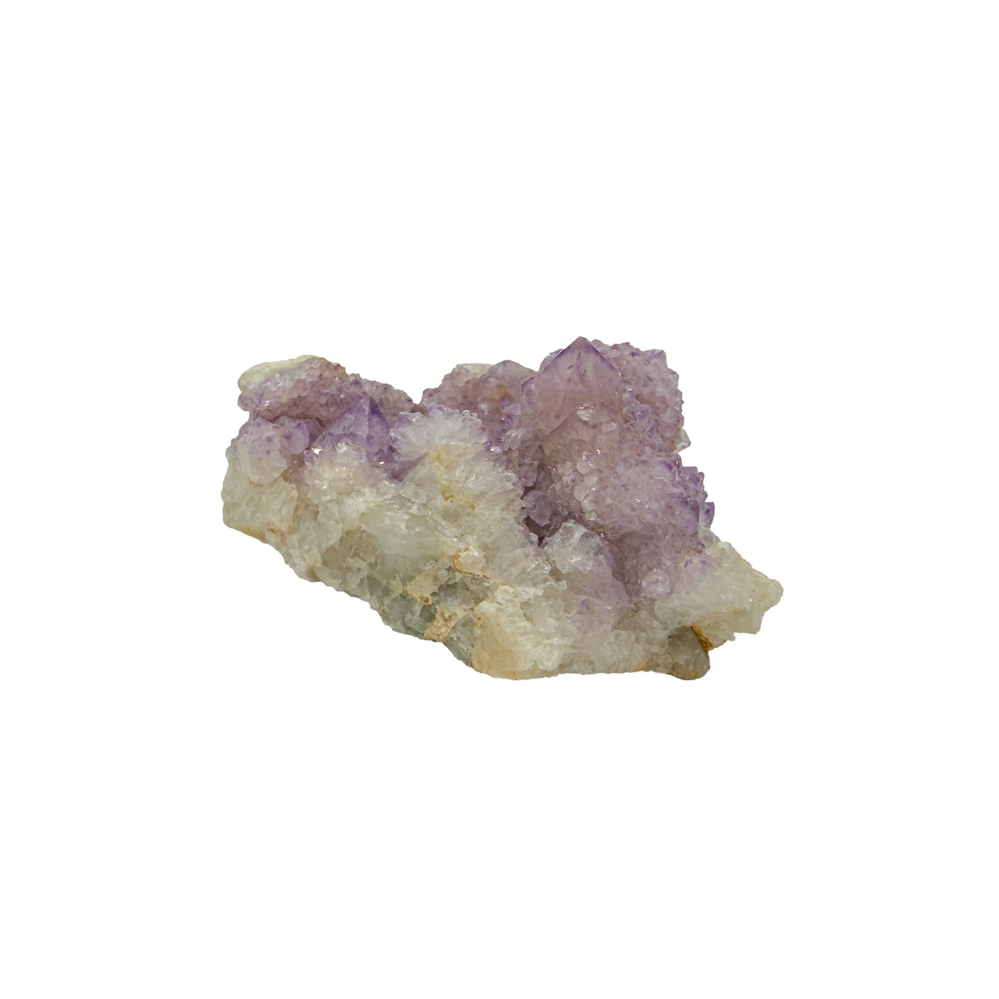 AA-grade cactus spirit quartz specimen from Mpumalanga South Africa, angled three-quarter view showing depth of the crystal coating, 2.89 in L x 1.86 in W x 1.27 in H, 0.23 pounds, specimen 16.