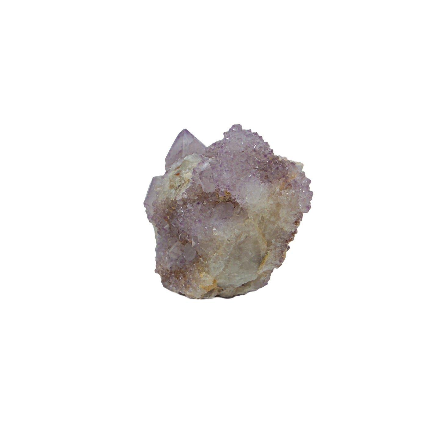 AA-grade cactus spirit quartz specimen from Mpumalanga South Africa, angled three-quarter view showing depth of the crystal coating, 2.24 in L x 1.94 in W x 1.28 in H, 0.20 pounds, specimen 17.