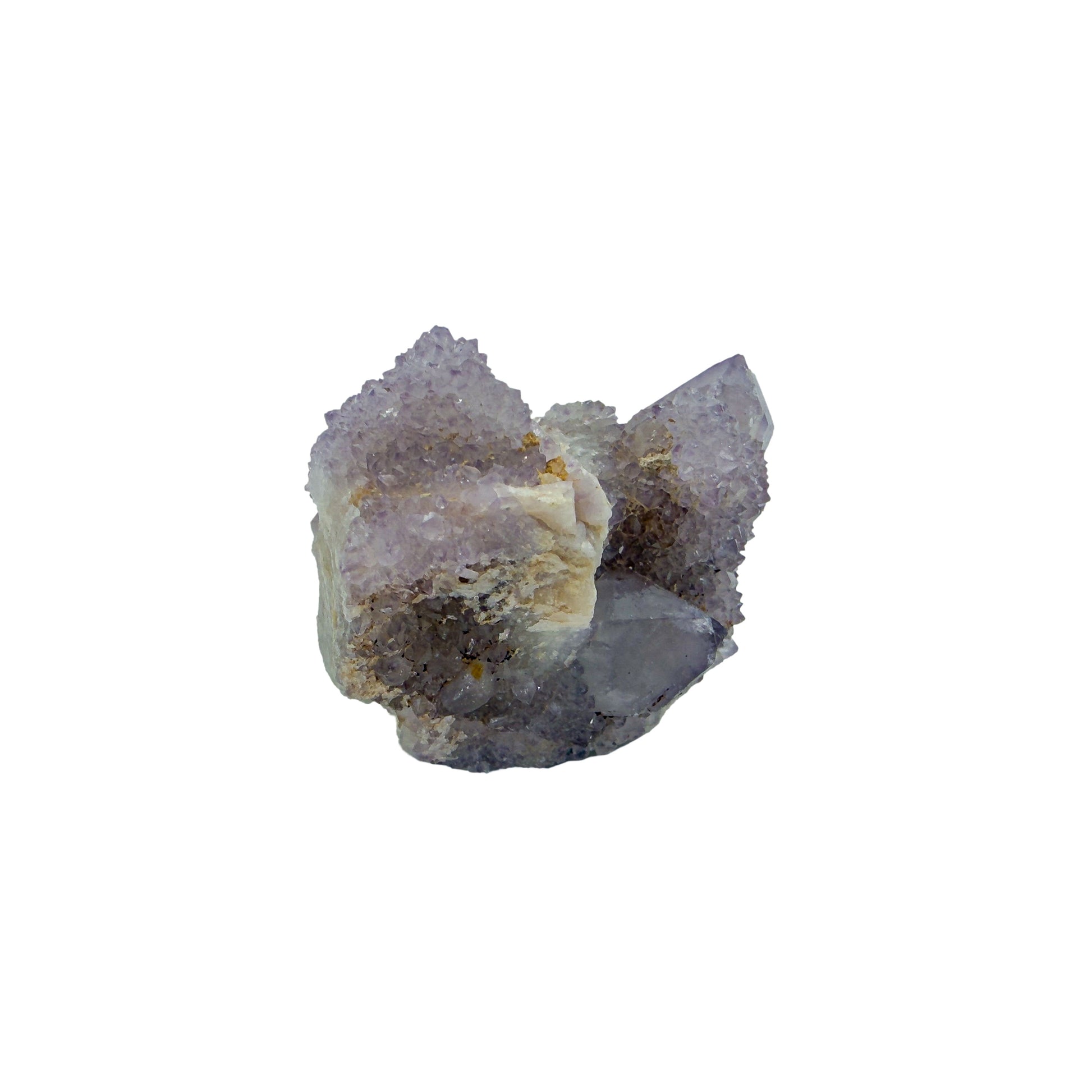 AA-grade cactus spirit quartz specimen from Mpumalanga South Africa, left profile, individual spirit quartz points catching the light, 2.24 in L x 1.94 in W x 1.28 in H, 0.20 pounds, specimen 17.