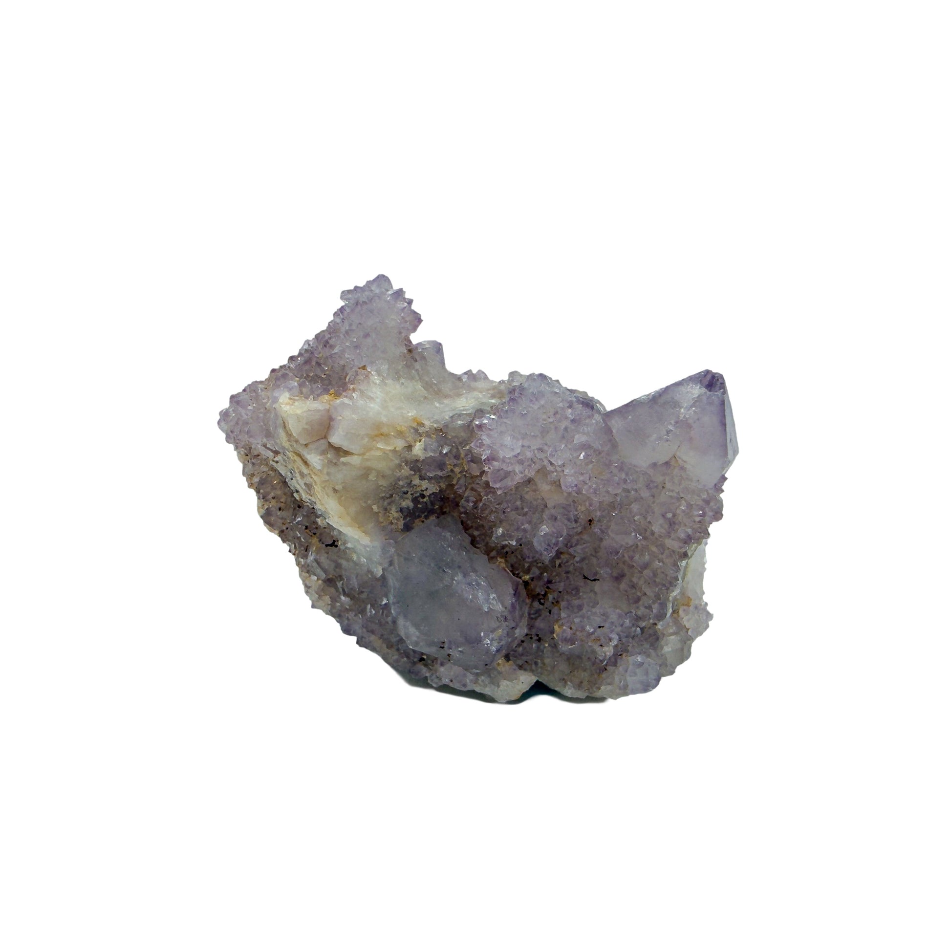 AA-grade cactus spirit quartz specimen from Mpumalanga South Africa, right profile, lavender and clear terminations across the body, 2.24 in L x 1.94 in W x 1.28 in H, 0.20 pounds, specimen 17.