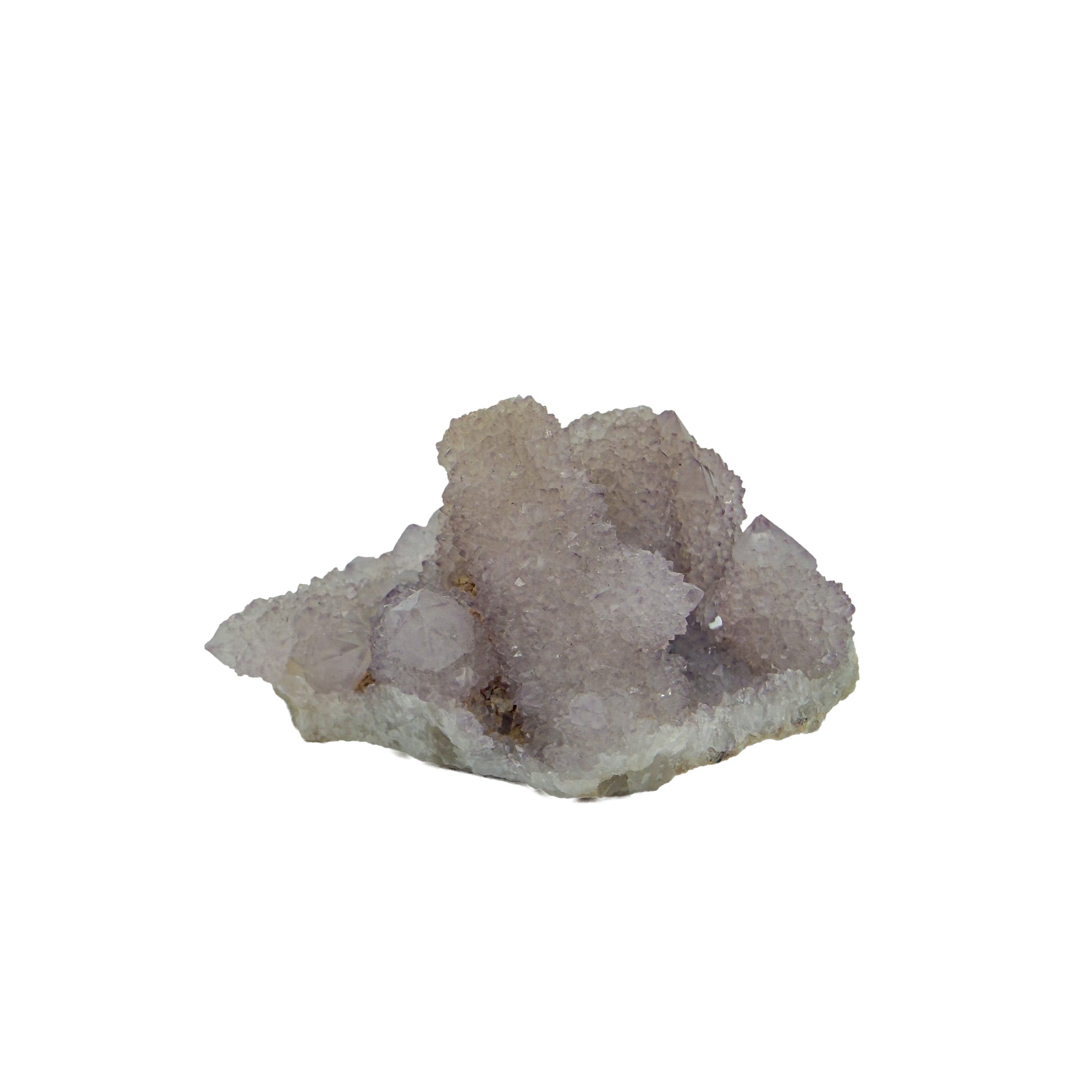 AA-grade cactus spirit quartz specimen from Mpumalanga South Africa, left profile, individual spirit quartz points catching the light, 2.25 in L x 1.61 in W x 1.32 in H, 0.13 pounds, specimen 18.