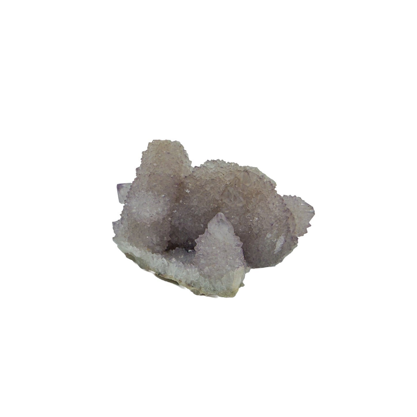 AA-grade cactus spirit quartz specimen from Mpumalanga South Africa, right profile, lavender and clear terminations across the body, 2.25 in L x 1.61 in W x 1.32 in H, 0.13 pounds, specimen 18.