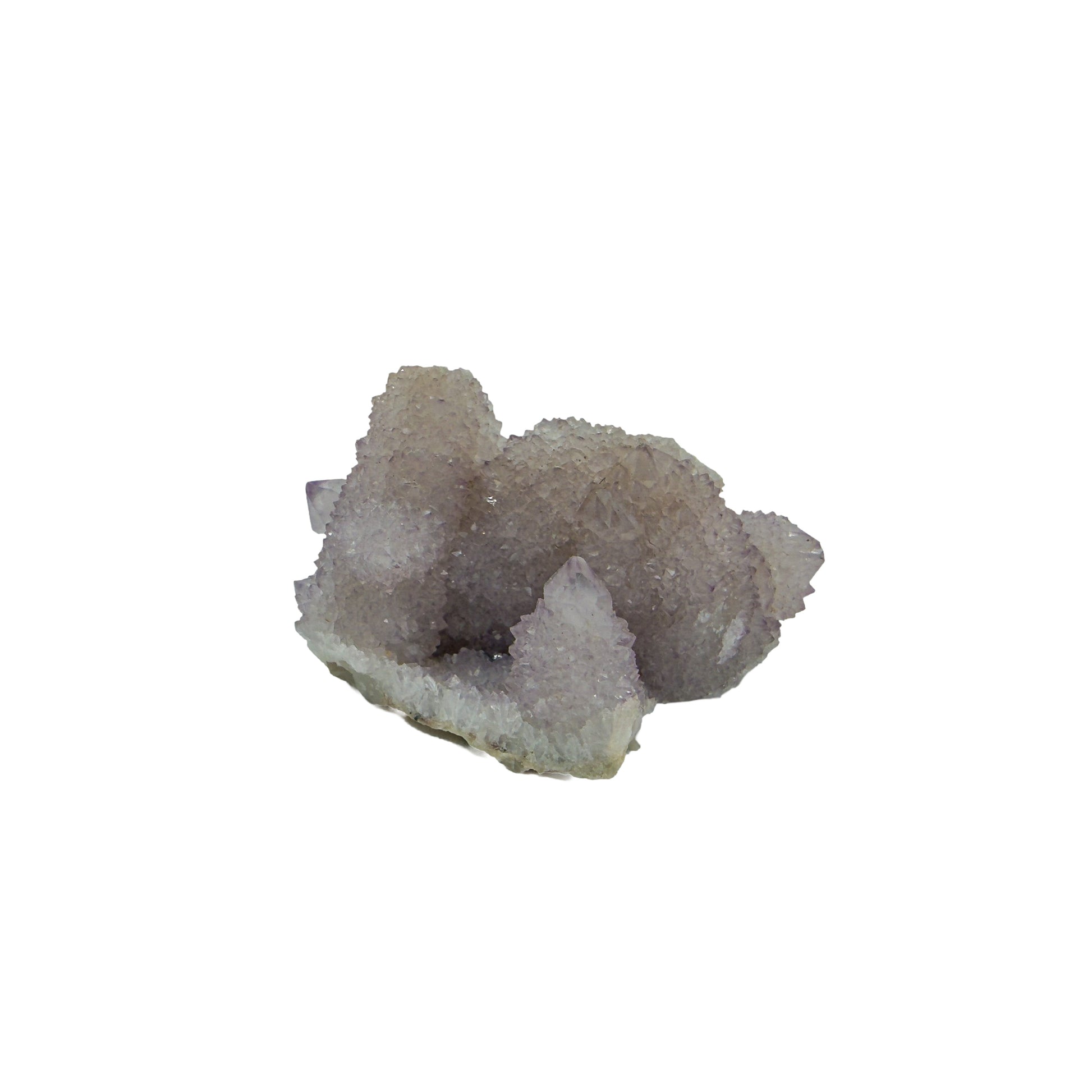 AA-grade cactus spirit quartz specimen from Mpumalanga South Africa, right profile, lavender and clear terminations across the body, 2.25 in L x 1.61 in W x 1.32 in H, 0.13 pounds, specimen 18.