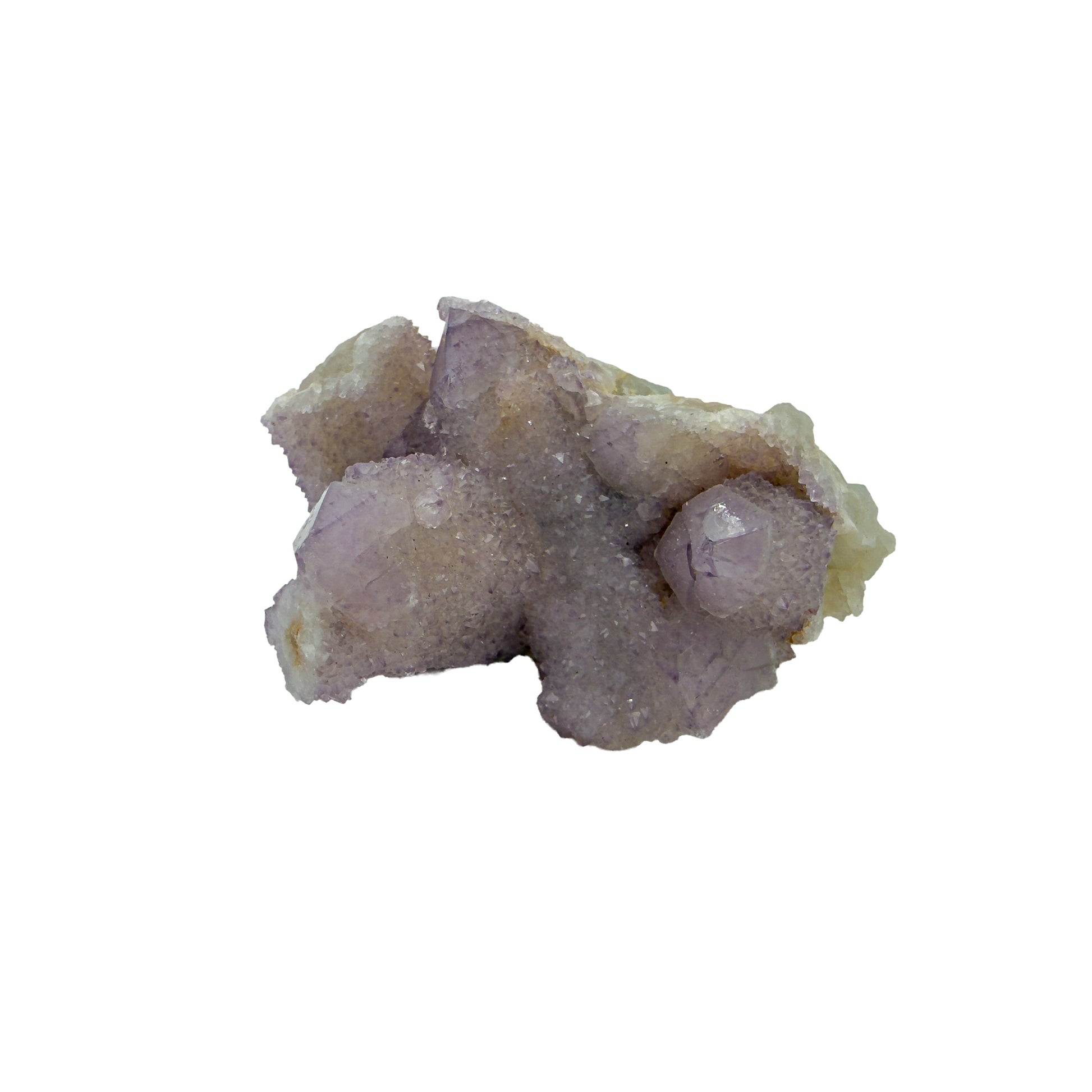 AA-grade cactus spirit quartz specimen from Mpumalanga South Africa, left profile, individual spirit quartz points catching the light, 2.50 in L x 1.31 in W x 2.12 in H, 0.29 pounds, specimen 19.