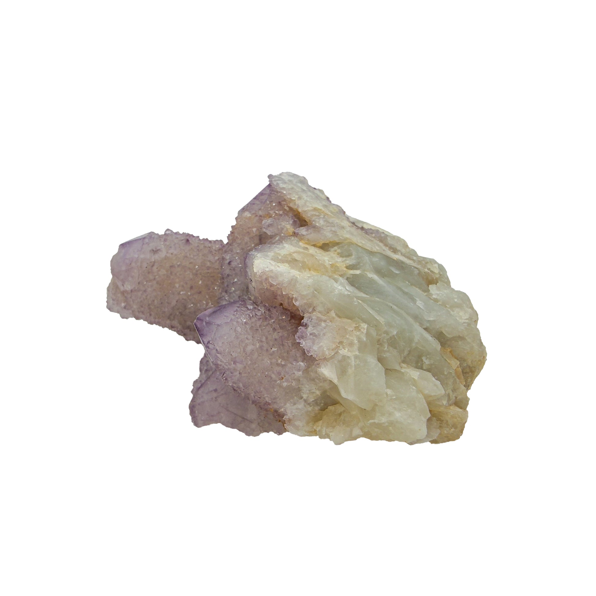 AA-grade cactus spirit quartz specimen from Mpumalanga South Africa, right profile, lavender and clear terminations across the body, 2.50 in L x 1.31 in W x 2.12 in H, 0.29 pounds, specimen 19.