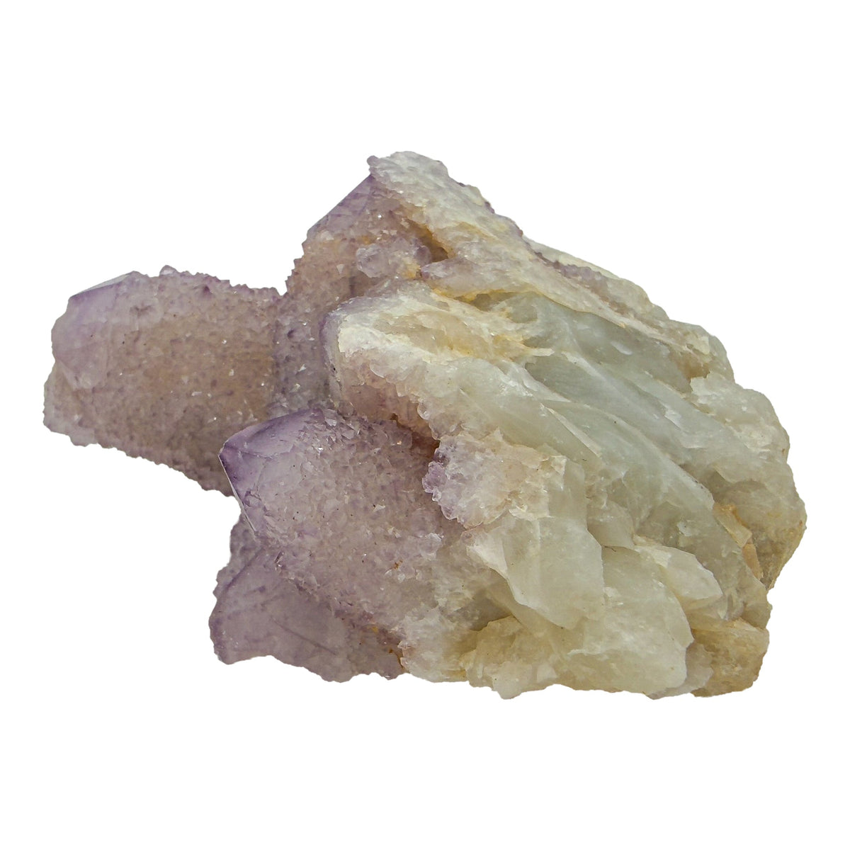 AA-grade cactus spirit quartz specimen from Mpumalanga South Africa, right profile, lavender and clear terminations across the body, 2.50 in L x 1.31 in W x 2.12 in H, 0.29 pounds, specimen 19.