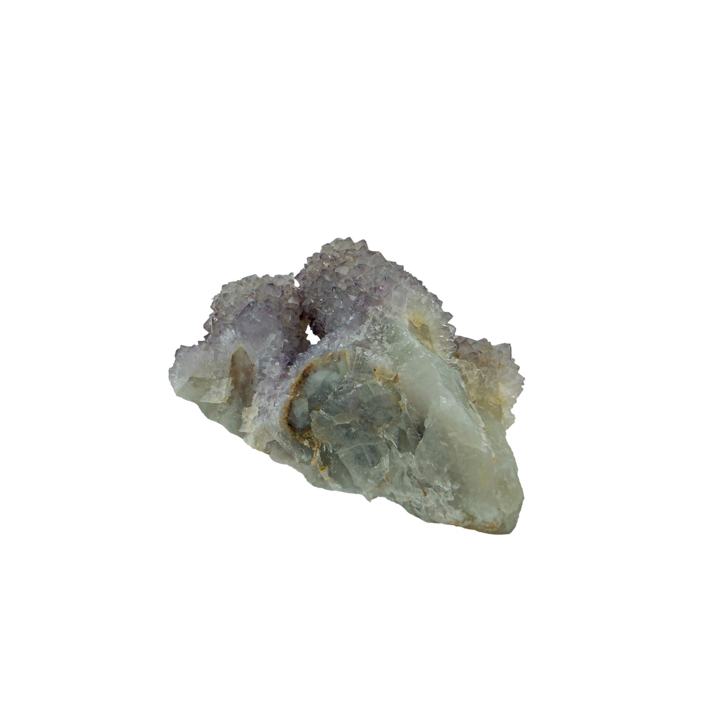 AA-grade cactus spirit quartz specimen from Mpumalanga South Africa, right profile, lavender and clear terminations across the body, 2.09 in L x 1 in W x 2.14 in H, 0.14 pounds, specimen 1.