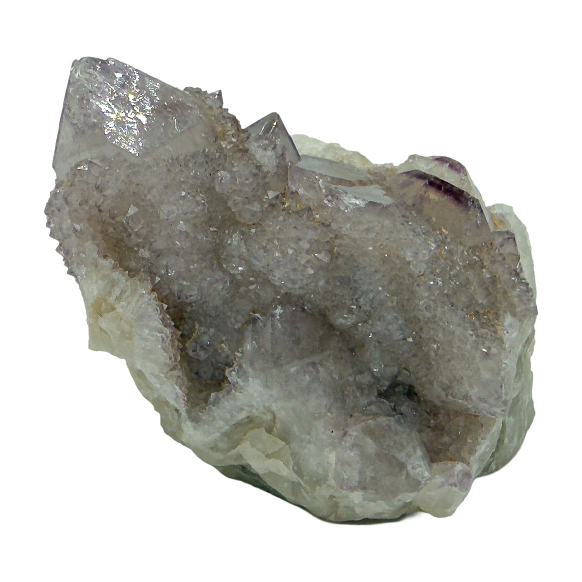 AA-grade cactus spirit quartz specimen from Mpumalanga South Africa, front view, druzy secondary points covering the host crystal, 1.95 in L x 1.73 in W x 1.80 in H, 0.20 pounds, specimen 21.