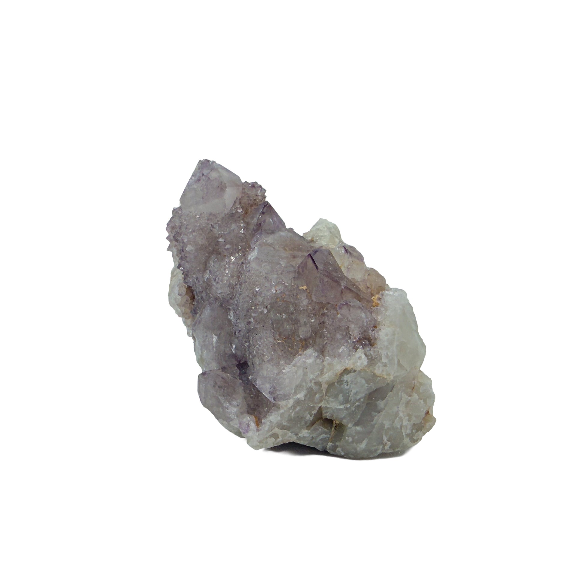 AA-grade cactus spirit quartz specimen from Mpumalanga South Africa, angled three-quarter view showing depth of the crystal coating, 1.95 in L x 1.73 in W x 1.80 in H, 0.20 pounds, specimen 21.