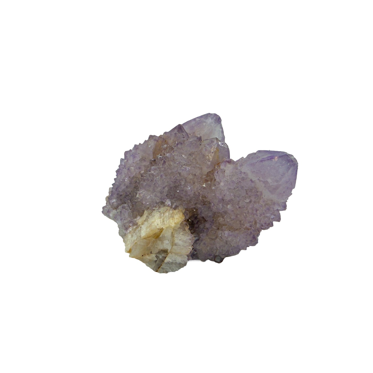 AA-grade cactus spirit quartz specimen from Mpumalanga South Africa, right profile, lavender and clear terminations across the body, 2.19 in L x 1.57 in W x 1.36 in H, 0.18 pounds, specimen 22.