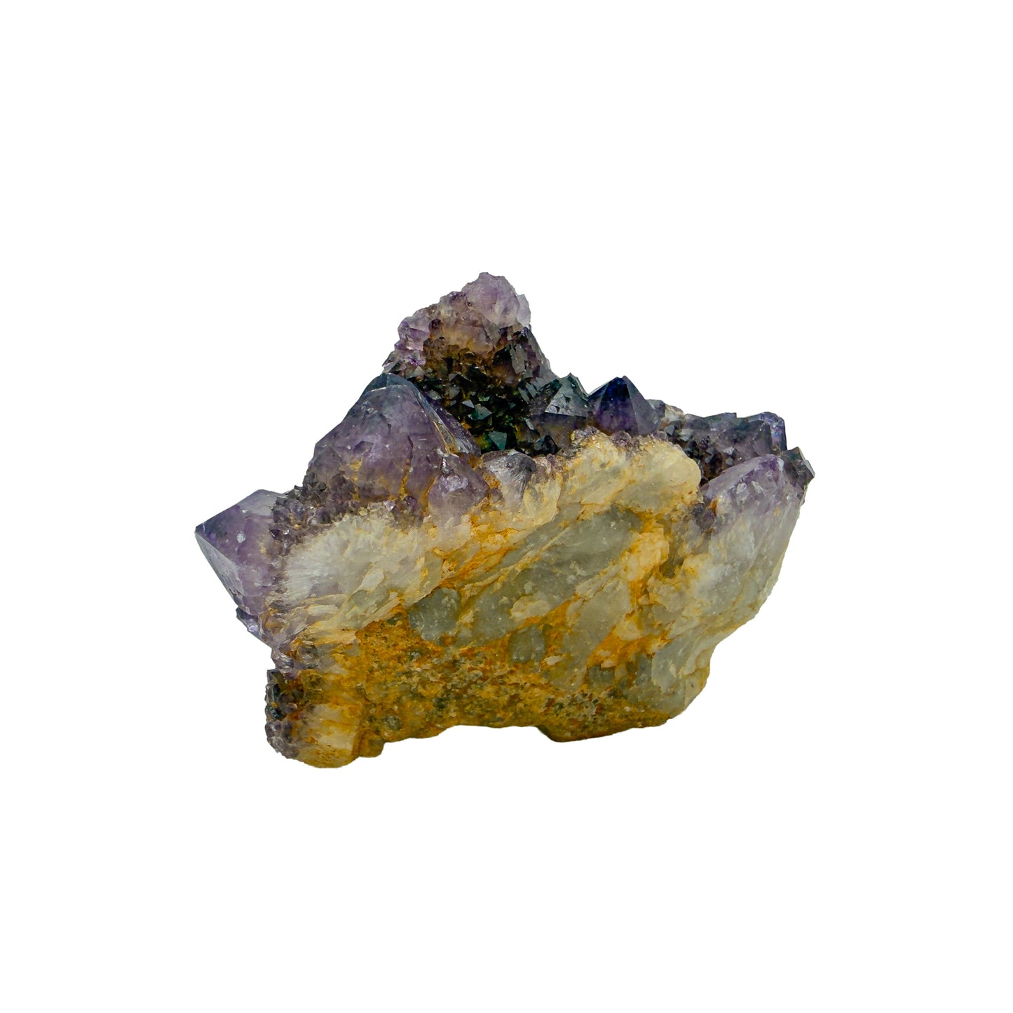 AA-grade cactus spirit quartz specimen from Mpumalanga South Africa, left profile, individual spirit quartz points catching the light, 2.73 in L x 1.59 in W x 1.67 in H, 0.25 pounds, specimen 23.