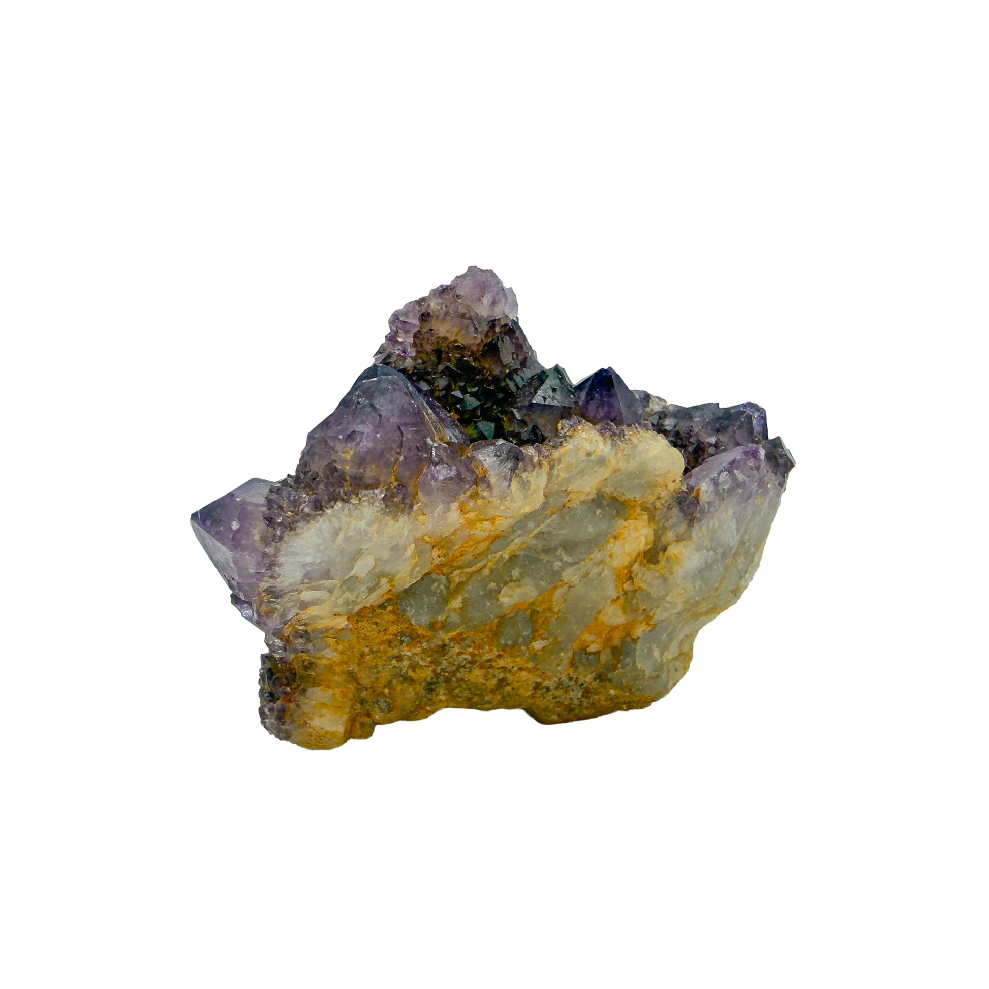 AA-grade cactus spirit quartz specimen from Mpumalanga South Africa, left profile, individual spirit quartz points catching the light, 2.73 in L x 1.59 in W x 1.67 in H, 0.25 pounds, specimen 23.