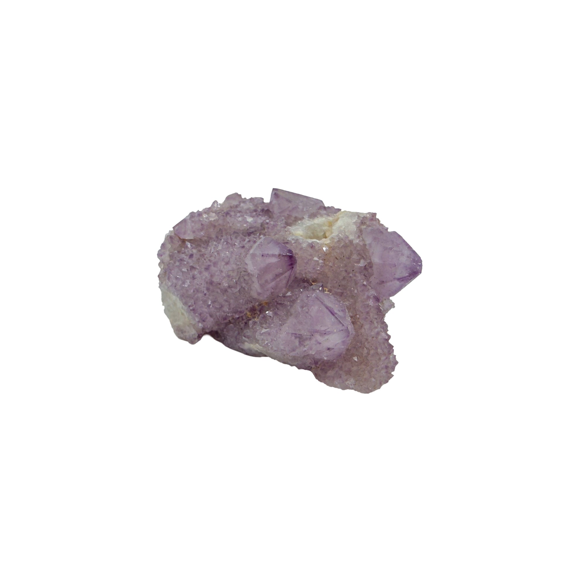 AA-grade cactus spirit quartz specimen from Mpumalanga South Africa, angled three-quarter view showing depth of the crystal coating, 1.96 in L x 1.41 in W x 0.94 in H, 0.14 pounds, specimen 24.