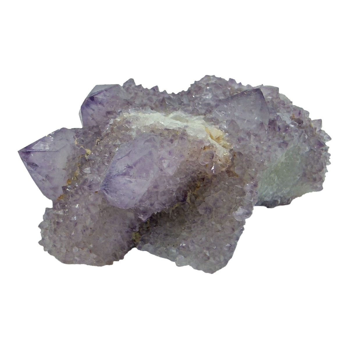 AA-grade cactus spirit quartz specimen from Mpumalanga South Africa, left profile, individual spirit quartz points catching the light, 1.96 in L x 1.41 in W x 0.94 in H, 0.14 pounds, specimen 24.