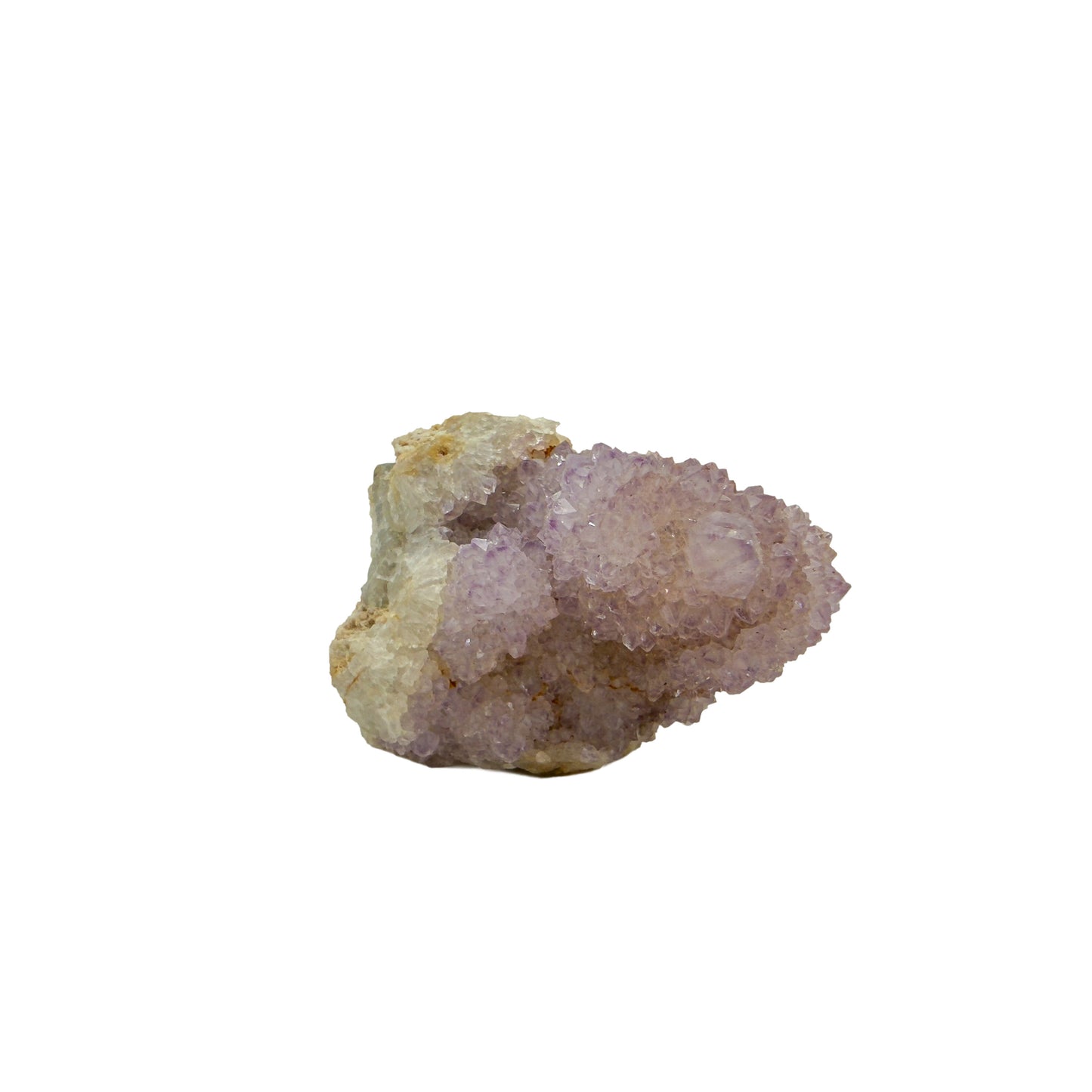 AA-grade cactus spirit quartz specimen from Mpumalanga South Africa, angled three-quarter view showing depth of the crystal coating, 2.19 in L x 1.42 in W x 1.61 in H, 0.19 pounds, specimen 2.