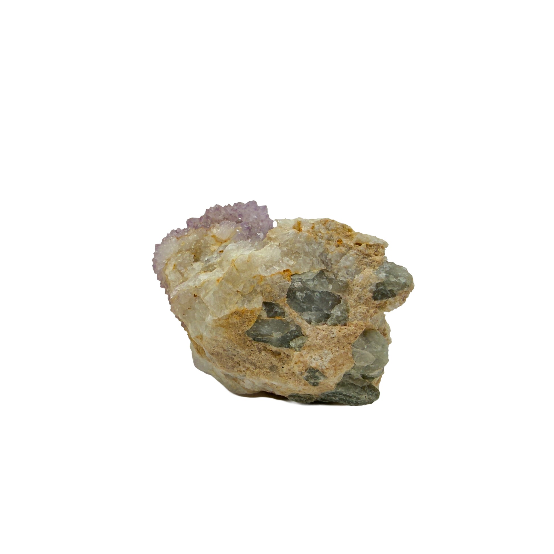 AA-grade cactus spirit quartz specimen from Mpumalanga South Africa, right profile, lavender and clear terminations across the body, 2.19 in L x 1.42 in W x 1.61 in H, 0.19 pounds, specimen 2.