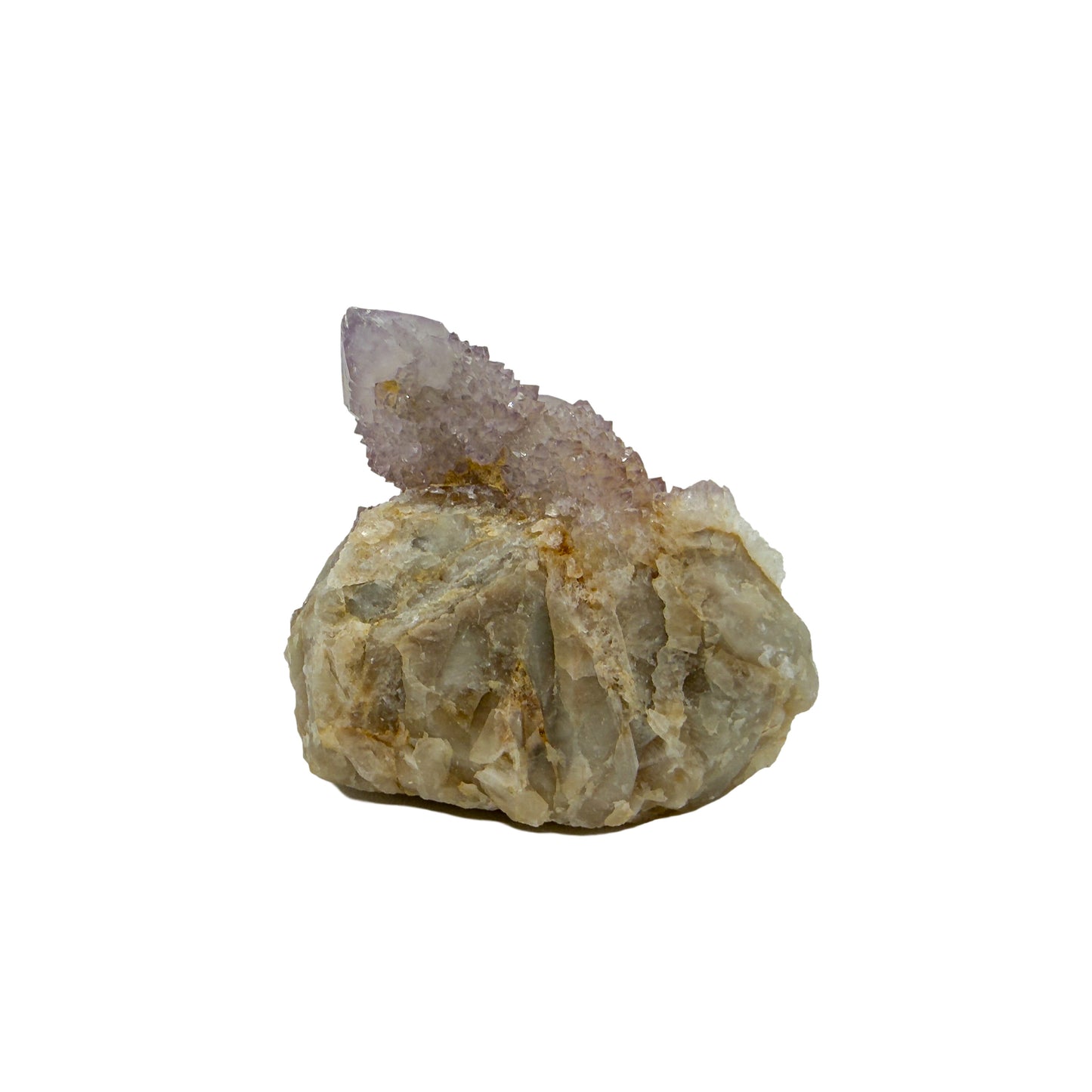 AA-grade cactus spirit quartz specimen from Mpumalanga South Africa, front view, druzy secondary points covering the host crystal, 1.83 in L x 1.22 in W x 1.85 in H, 0.19 pounds, specimen 3.