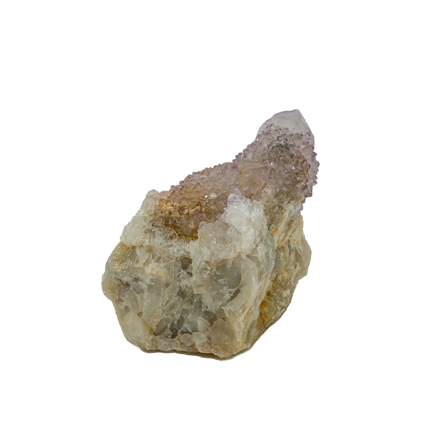 AA-grade cactus spirit quartz specimen from Mpumalanga South Africa, left profile, individual spirit quartz points catching the light, 1.83 in L x 1.22 in W x 1.85 in H, 0.19 pounds, specimen 3.