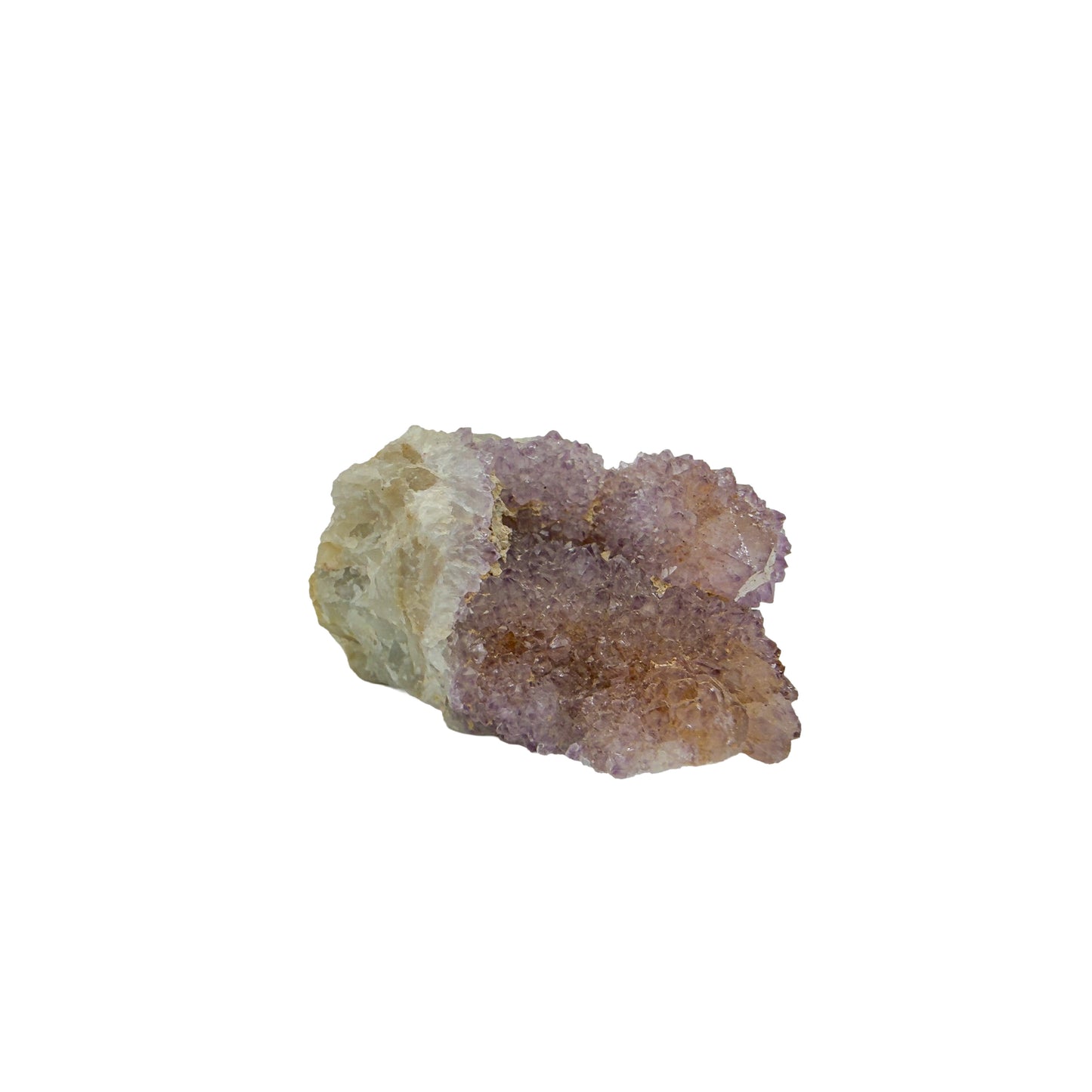 AA-grade cactus spirit quartz specimen from Mpumalanga South Africa, angled three-quarter view showing depth of the crystal coating, 2.61 in L x 1.23 in W x 1.26 in H, 0.20 pounds, specimen 4.