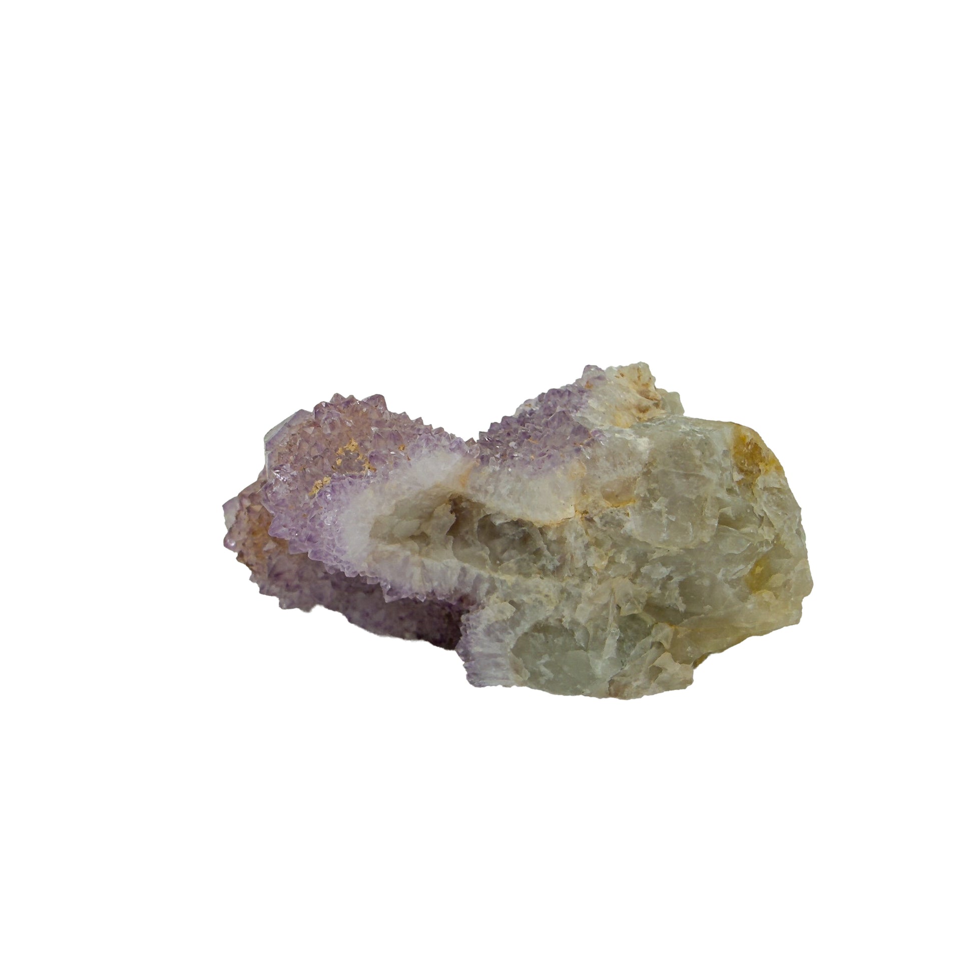 AA-grade cactus spirit quartz specimen from Mpumalanga South Africa, right profile, lavender and clear terminations across the body, 2.61 in L x 1.23 in W x 1.26 in H, 0.20 pounds, specimen 4.