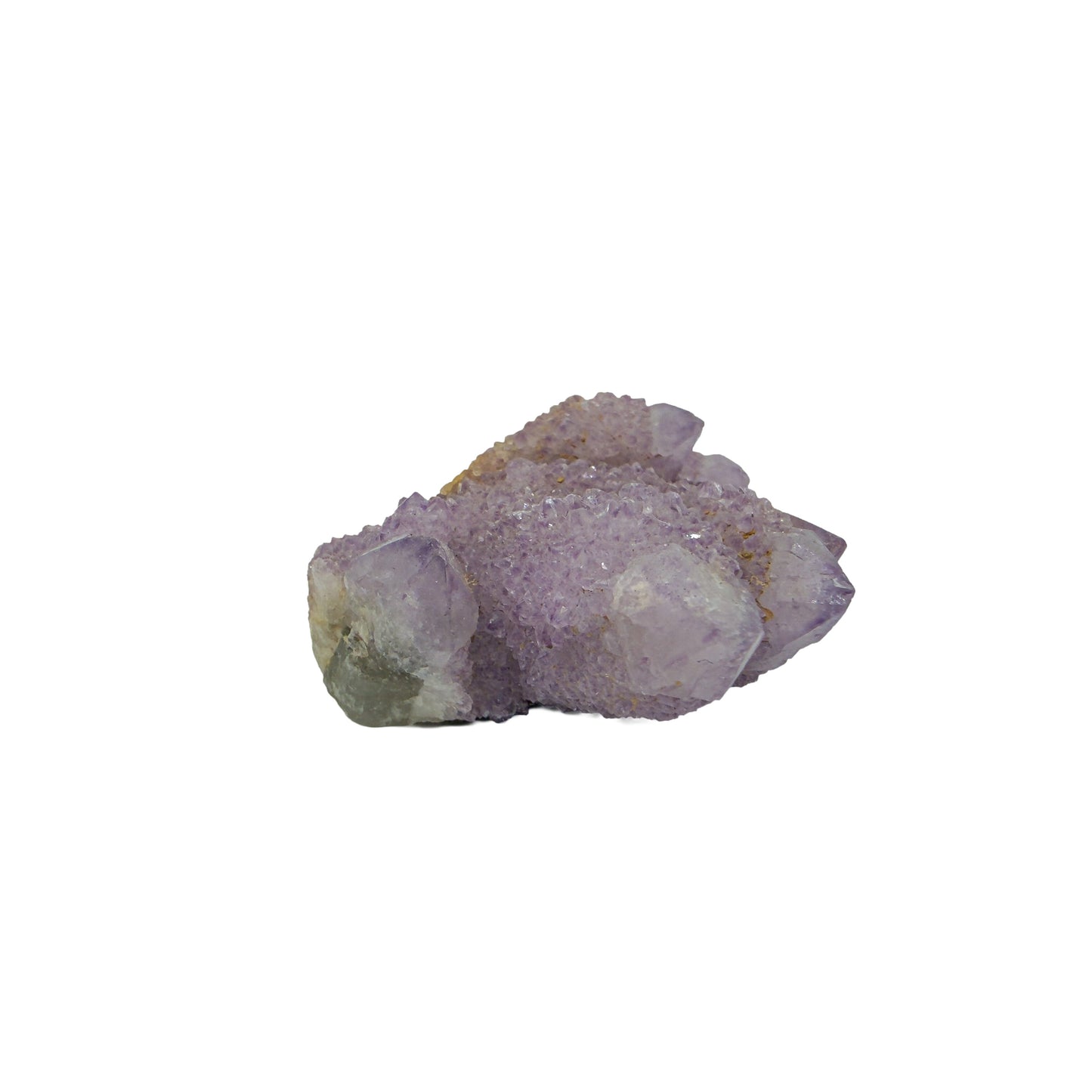 AA-grade cactus spirit quartz specimen from Mpumalanga South Africa, left profile, individual spirit quartz points catching the light, 2.06 in L x 1.77 in W x 0.86 in H, 0.15 pounds, specimen 5.