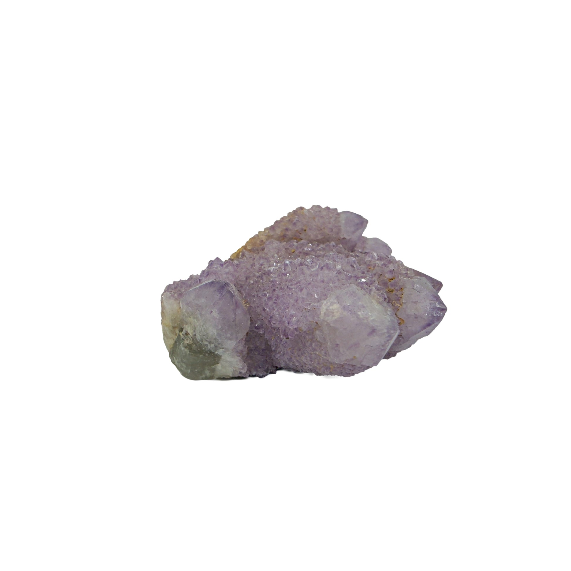 AA-grade cactus spirit quartz specimen from Mpumalanga South Africa, left profile, individual spirit quartz points catching the light, 2.06 in L x 1.77 in W x 0.86 in H, 0.15 pounds, specimen 5.