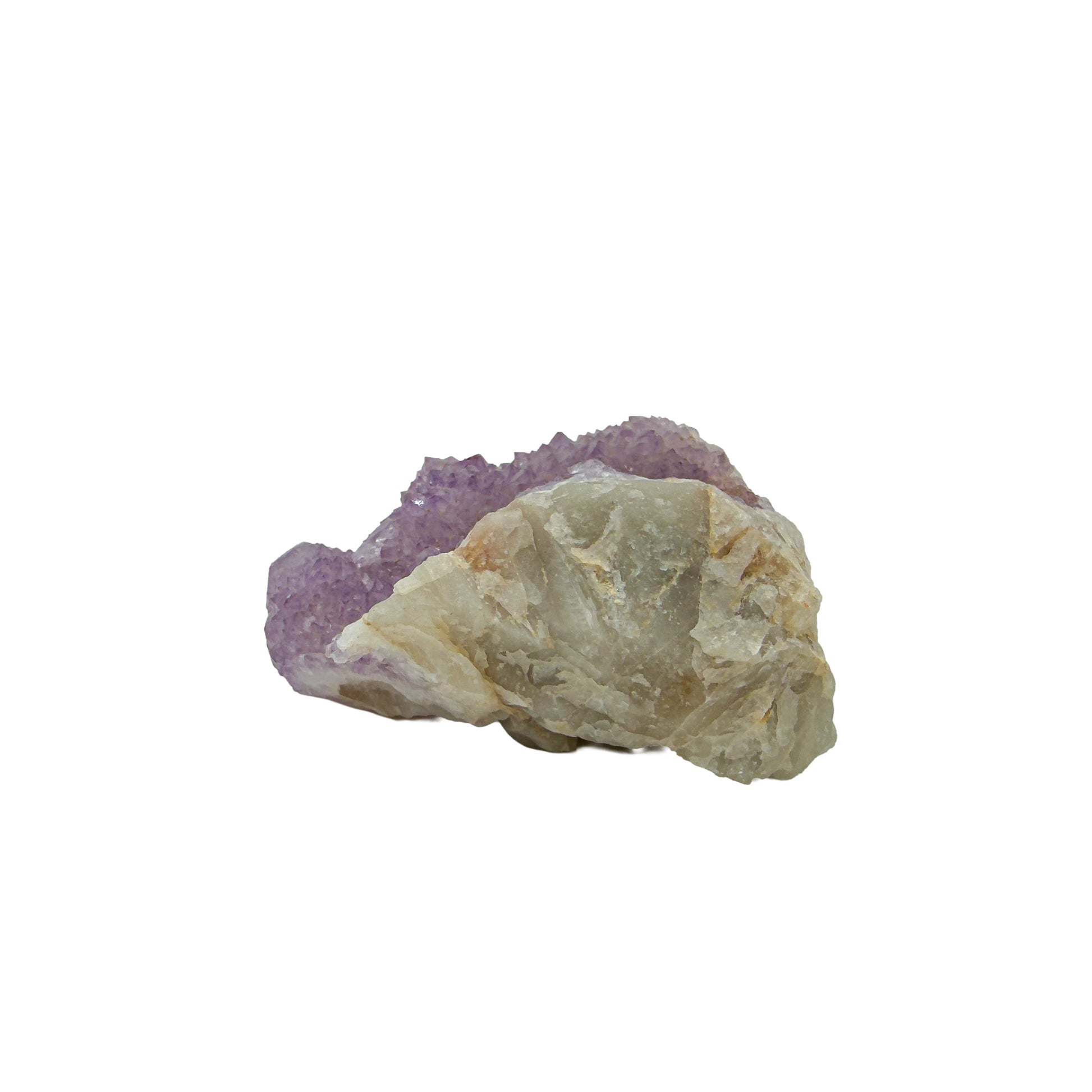 AA-grade cactus spirit quartz specimen from Mpumalanga South Africa, angled three-quarter view showing depth of the crystal coating, 2.01 in L x 2.48 in W x 1.21 in H, 0.23 pounds, specimen 7.