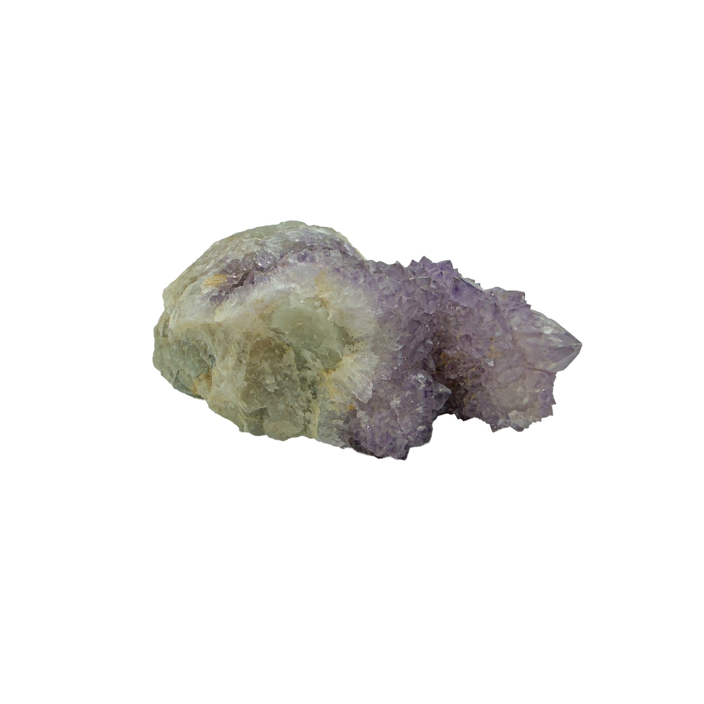 AA-grade cactus spirit quartz specimen from Mpumalanga South Africa, right profile, lavender and clear terminations across the body, 2.01 in L x 2.48 in W x 1.21 in H, 0.23 pounds, specimen 7.