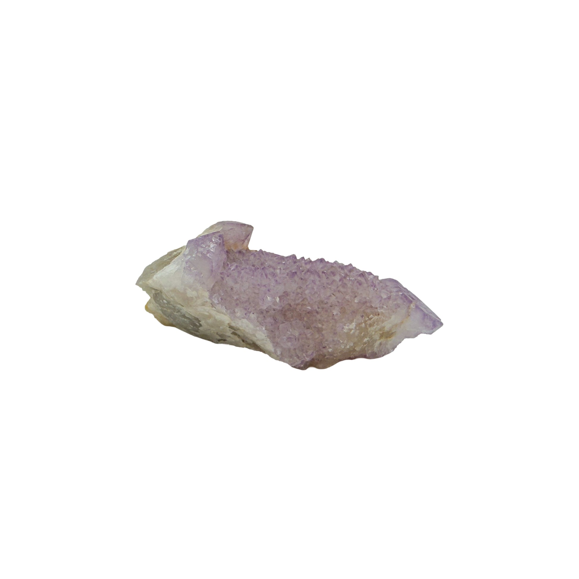 AA-grade cactus spirit quartz specimen from Mpumalanga South Africa, front view, druzy secondary points covering the host crystal, 2.69 in L x 1.26 in W x 1.07 in H, 0.14 pounds, specimen 8.