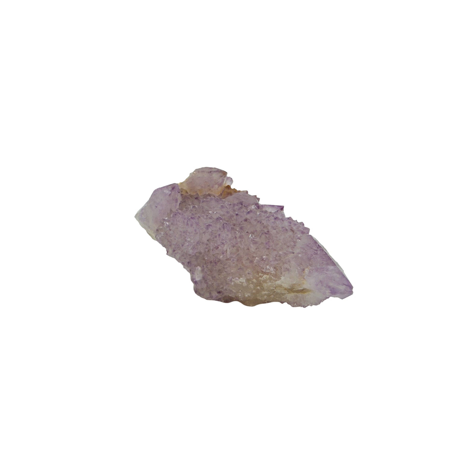 AA-grade cactus spirit quartz specimen from Mpumalanga South Africa, angled three-quarter view showing depth of the crystal coating, 2.69 in L x 1.26 in W x 1.07 in H, 0.14 pounds, specimen 8.