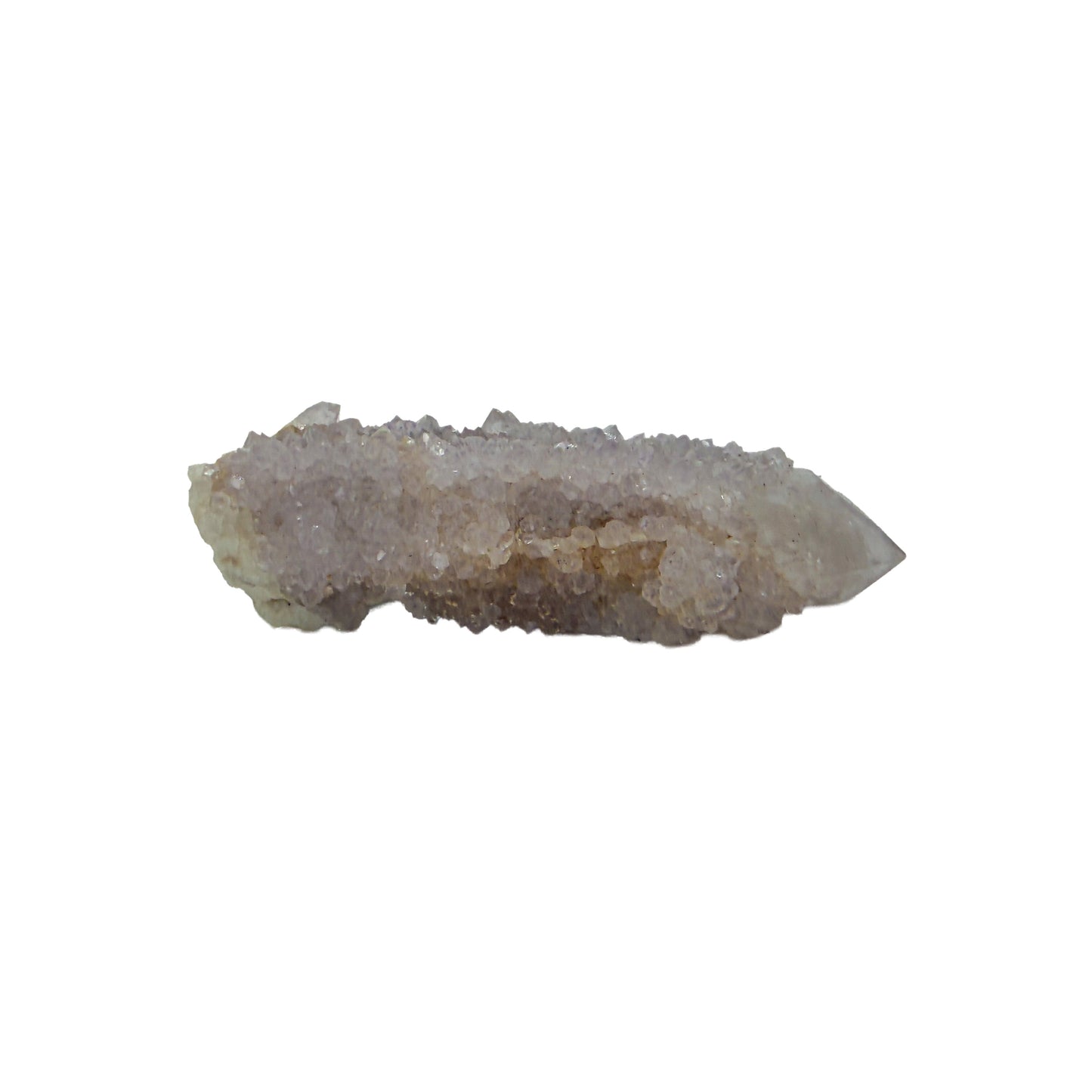AA-grade cactus spirit quartz specimen from Mpumalanga South Africa, front view, druzy secondary points covering the host crystal, 2.95 in L x 1.08 in W x 0.79 in H, 0.13 pounds, specimen 9.