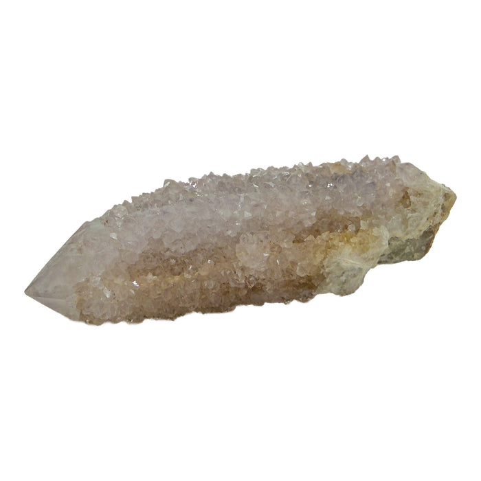 AA-grade cactus spirit quartz specimen from Mpumalanga South Africa, left profile, individual spirit quartz points catching the light, 2.95 in L x 1.08 in W x 0.79 in H, 0.13 pounds, specimen 9.