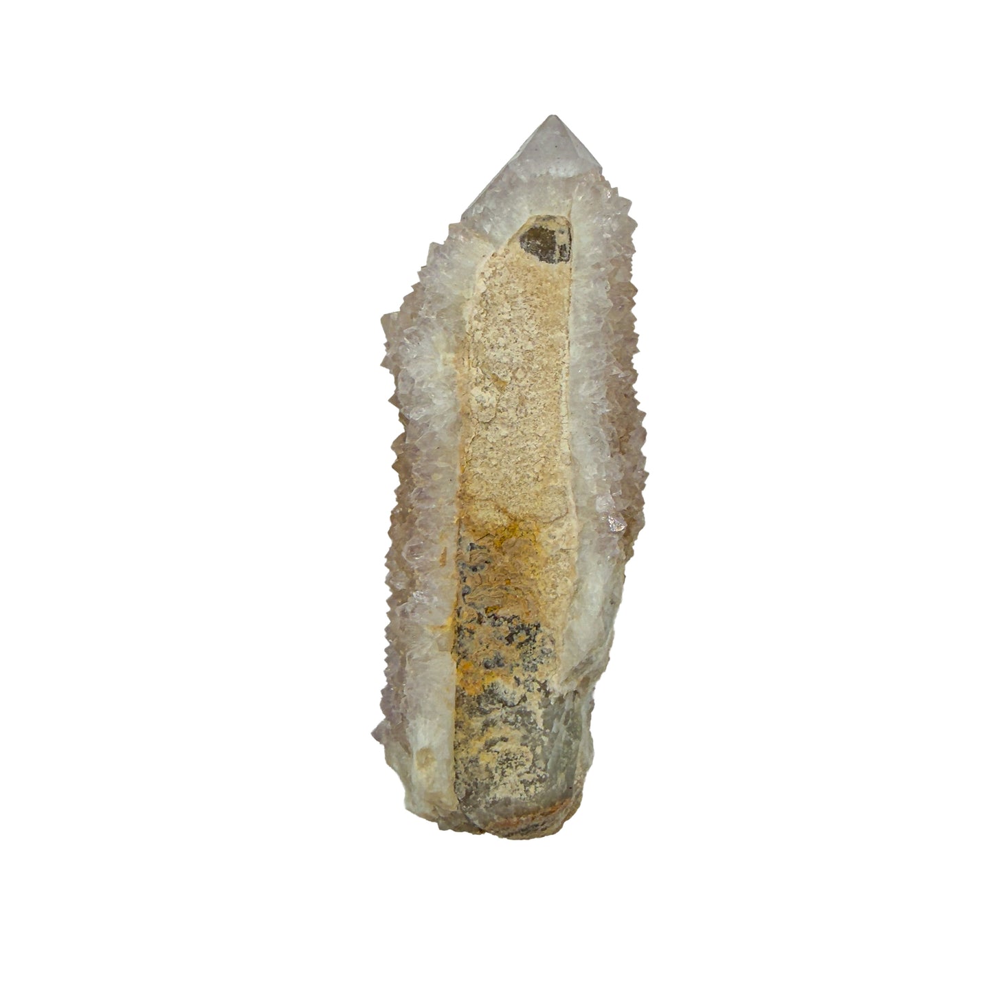 AA-grade cactus spirit quartz specimen from Mpumalanga South Africa, top-down view into the cluster terminations, 2.95 in L x 1.08 in W x 0.79 in H, 0.13 pounds, specimen 9.
