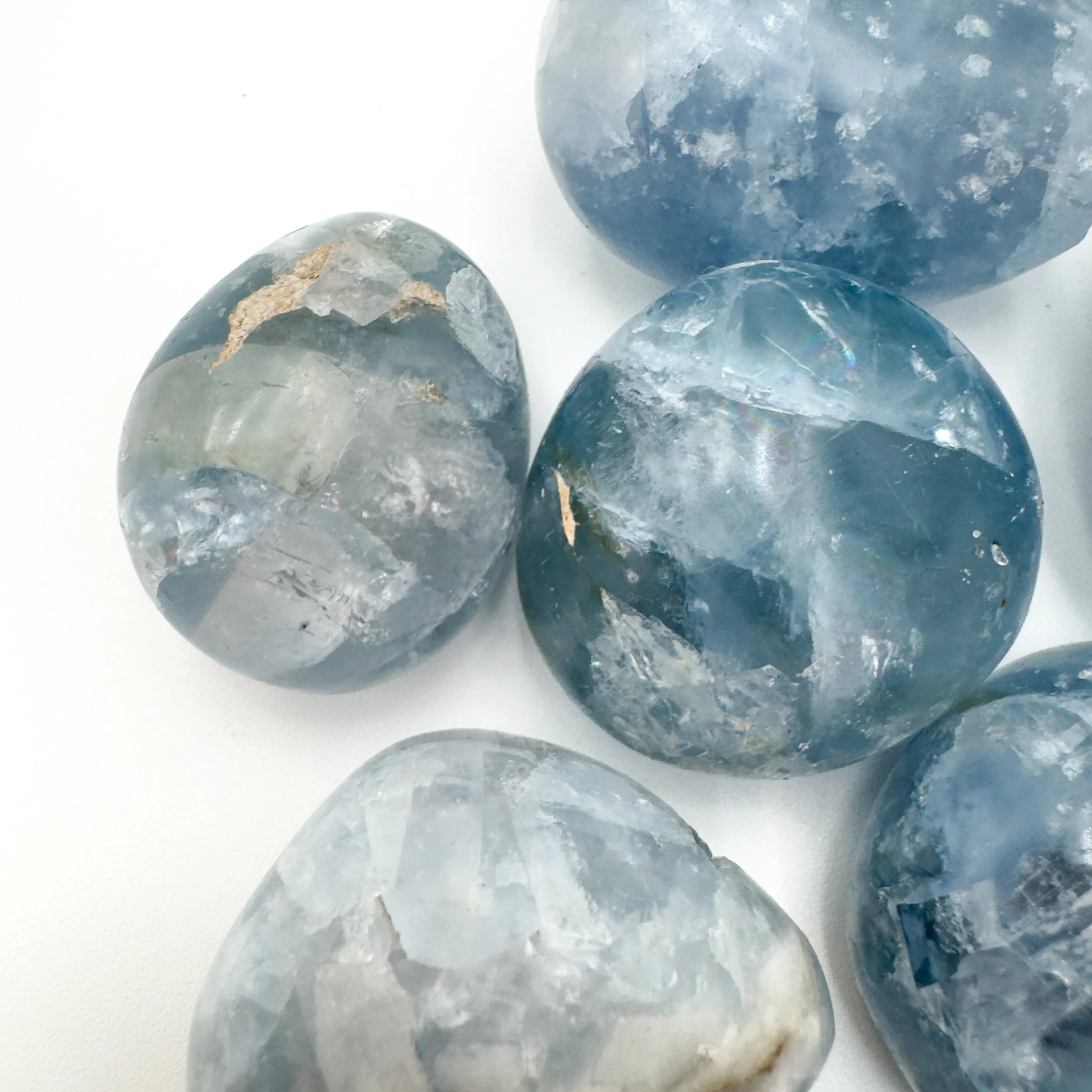 Celestite palm stones from Madagascar, Blue, Clear stones for Meditation