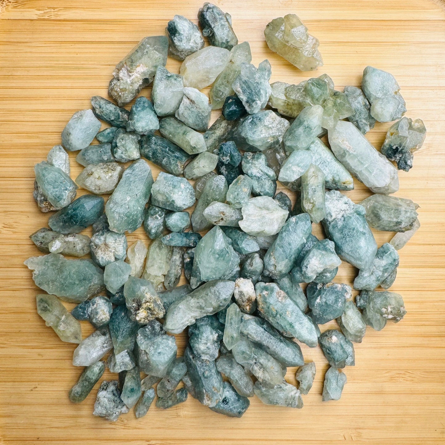 Side perspective of Chlorite Quartz raw point, hand-selected from Mashonaland Central, Zimbabwe, associated with Healing.