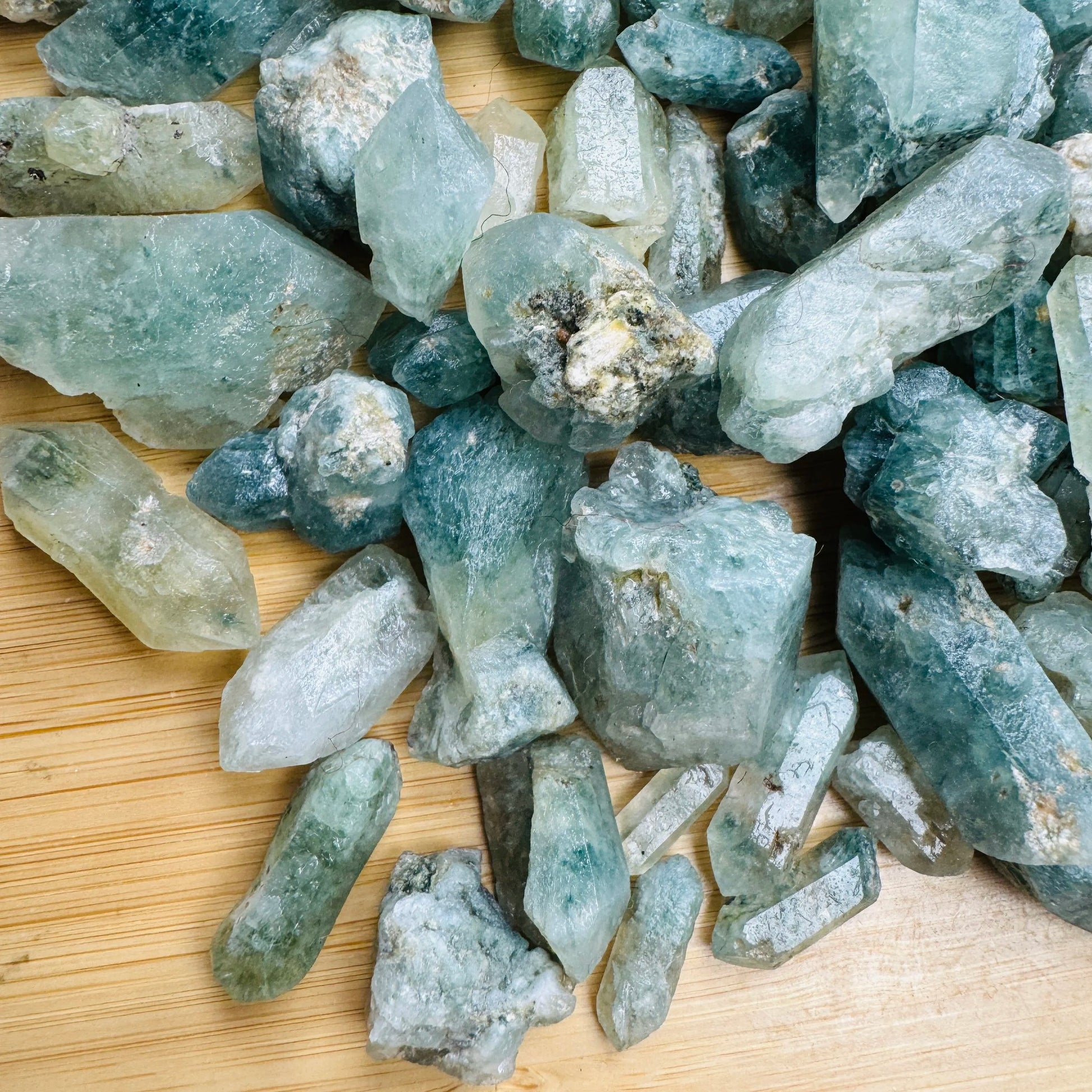 Reverse side of Chlorite Quartz raw point, Zimbabwe-sourced, showing raw matrix.
