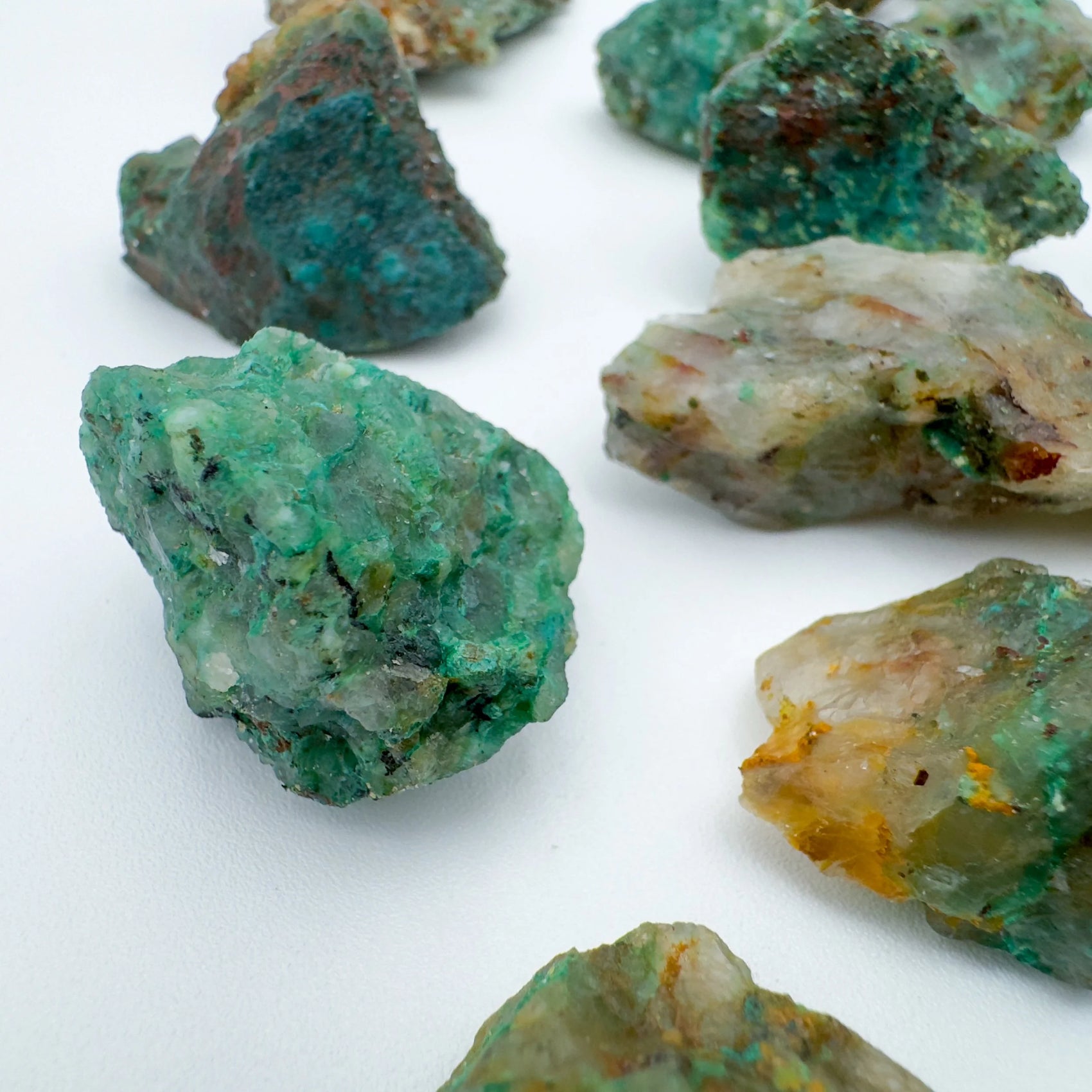 Handheld Chrysocolla raw stone from Madagascar for meditation, Emotional Healing and Stress Relief