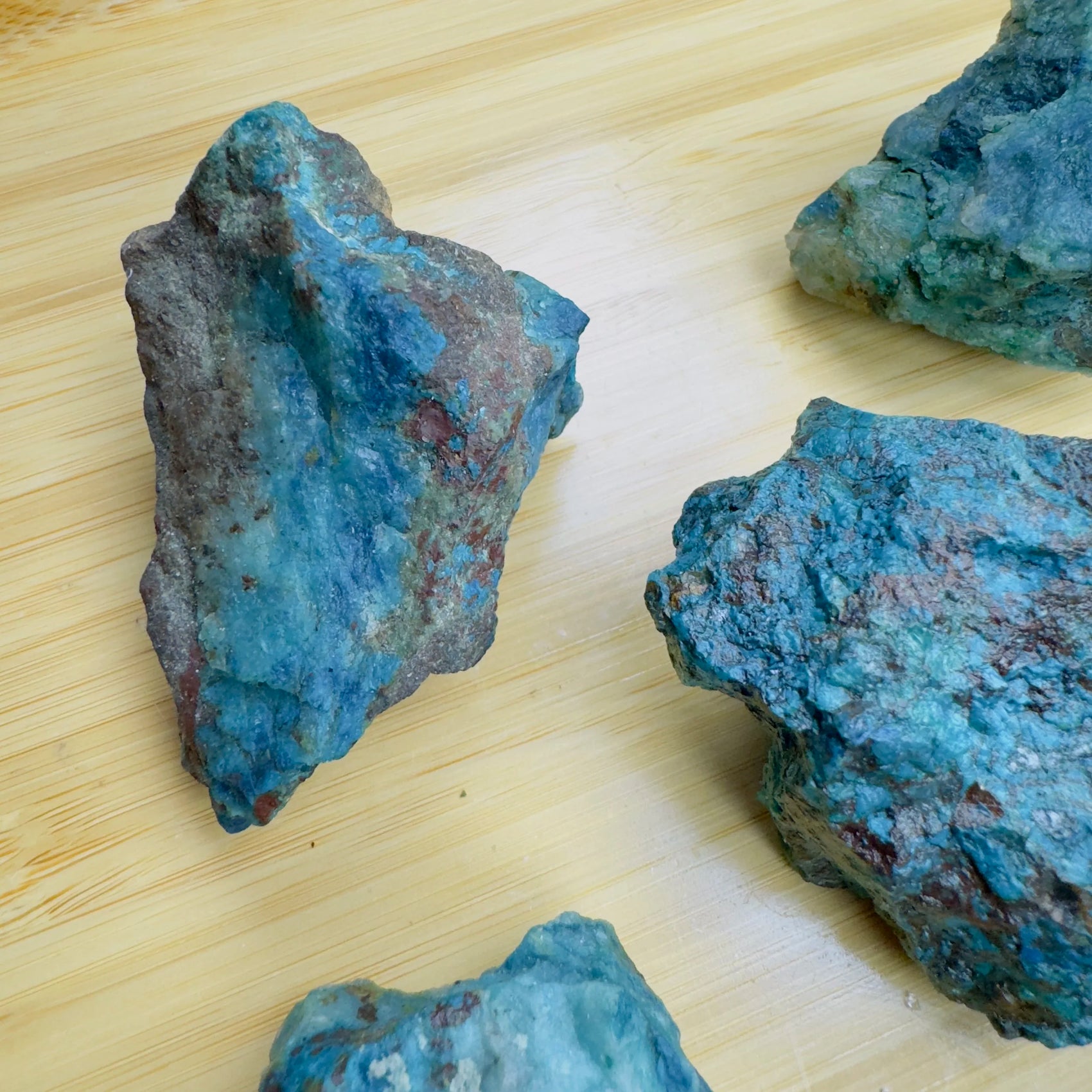 Full profile of Grade A Chrysocolla raw ready to ship from Beyond Bohemian