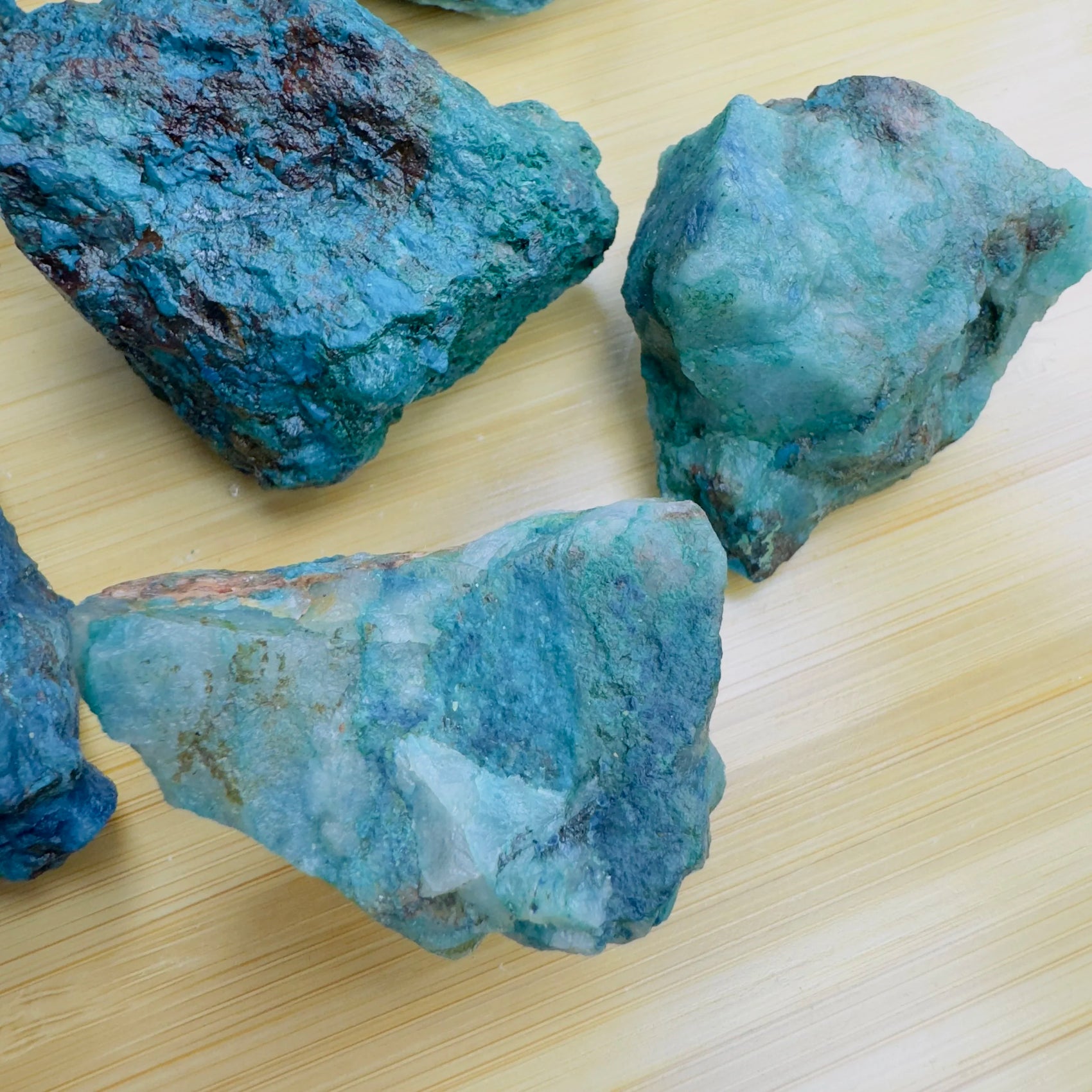 Full profile of Grade A Chrysocolla raw ready to ship from Beyond Bohemian