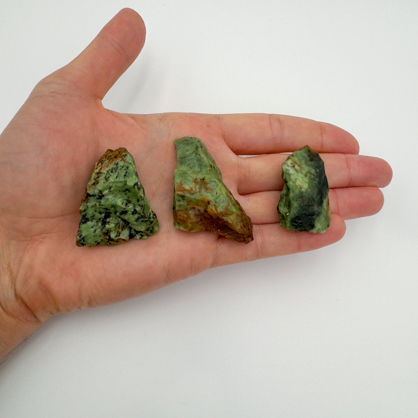 Back view of Grade A Chrysoprase raw showing natural surface