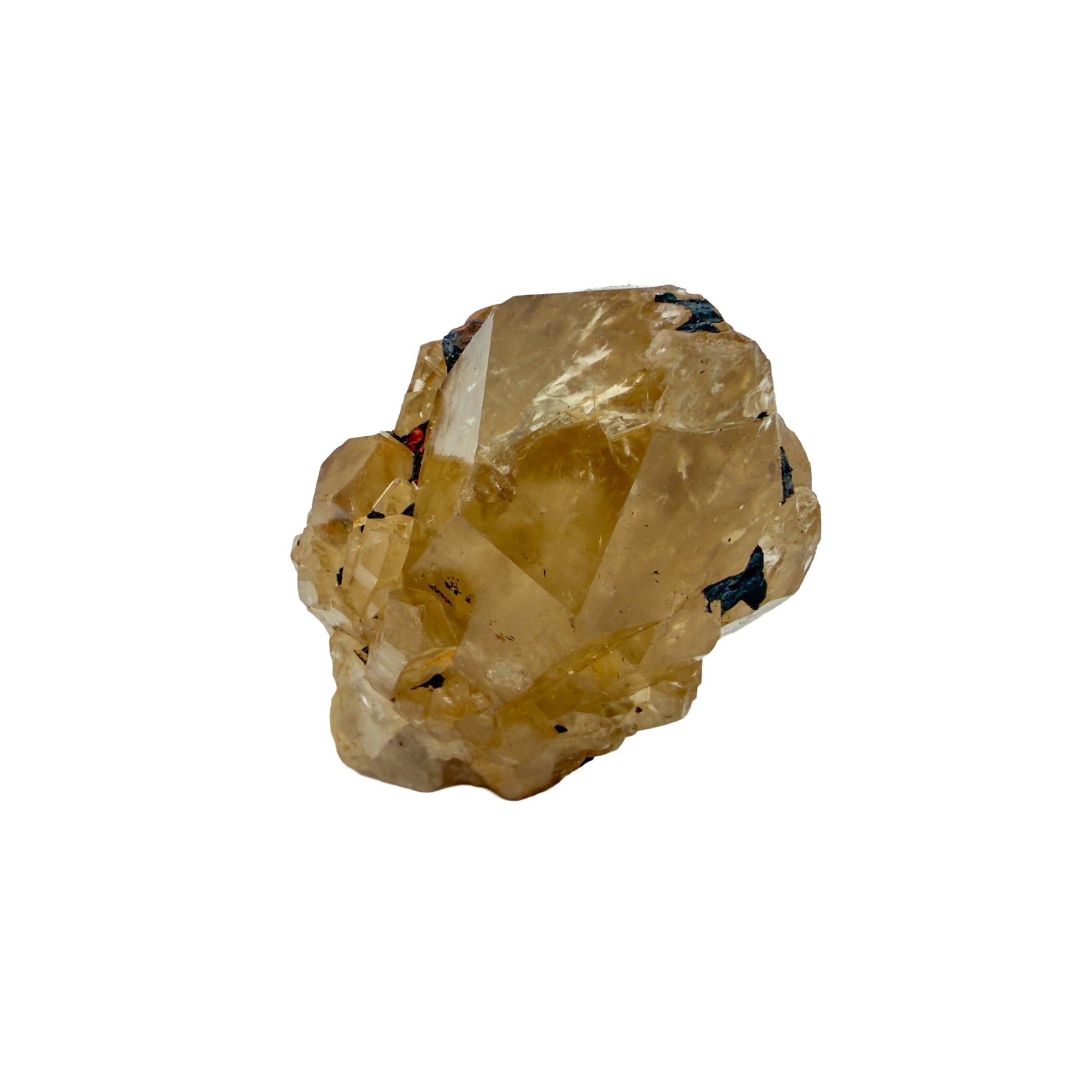 The left profile of citrine cluster no. 1, 2.81 inches tall, soft golden colour with smoky grey zoning.