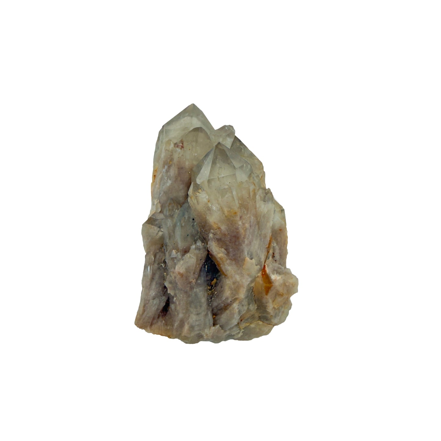 The angled three-quarter view of citrine cluster no. 2, 3.01 inches tall, soft golden colour with smoky grey zoning.