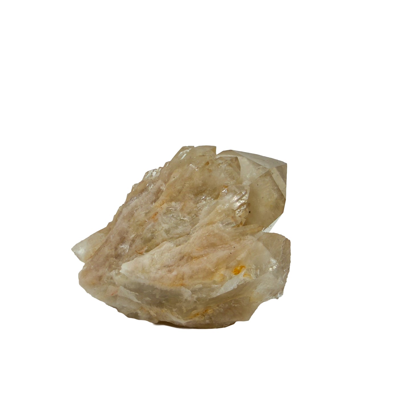 The primary crystal face of citrine cluster no. 3, 1.66 inches tall, soft golden colour with smoky grey zoning.