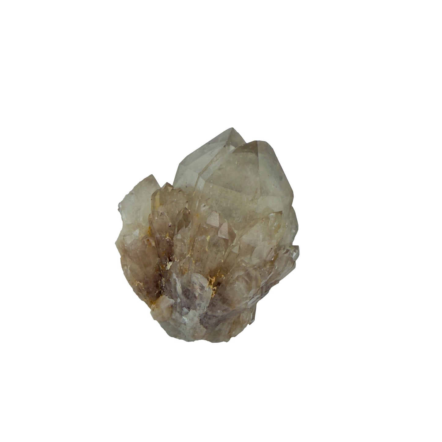 Top-down view of a 0.26 pound natural citrine cluster, no. 3, showing pale amber crystal faces over a raw base.